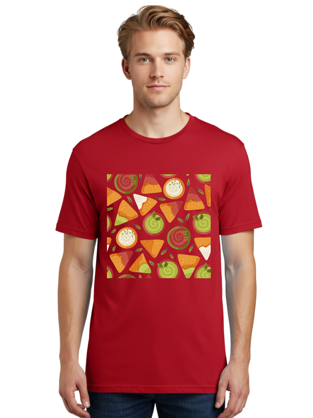 Pizza-Slices-Pattern Men'S Graphic Tee, 100% Cotton, Comfortable Casual Summer Wear, Machine Washable, Pizza Slices, Various Toppings, Pepperoni, Vegetables, Cheese, Food Pattern, Seamless Design, Cartoon Style -  Aaa290