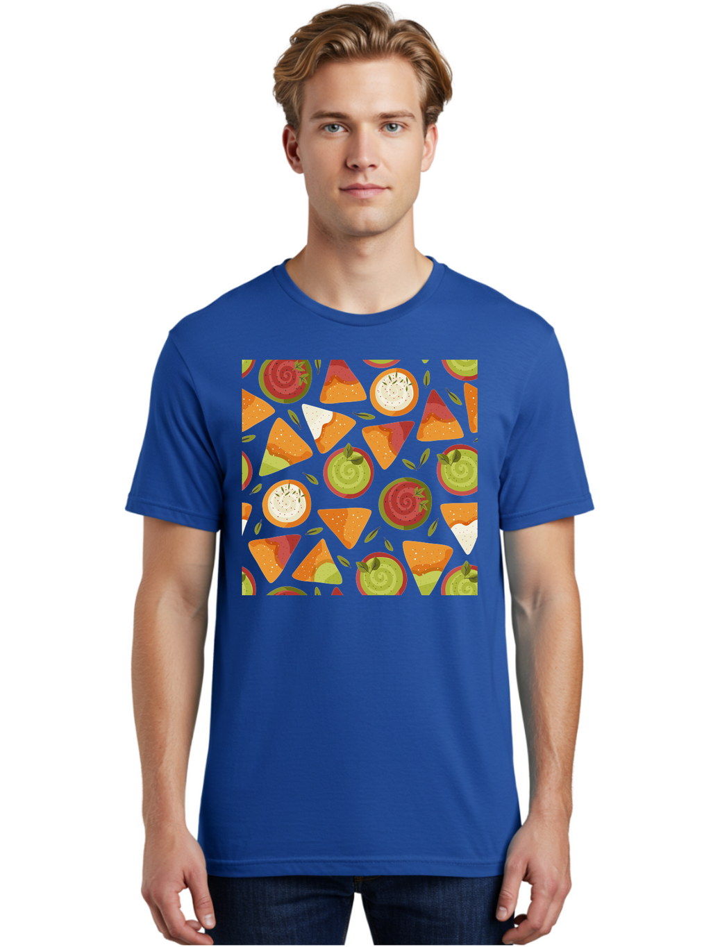 Pizza-Slices-Pattern Men'S Graphic Tee, 100% Cotton, Comfortable Casual Summer Wear, Machine Washable, Pizza Slices, Various Toppings, Pepperoni, Vegetables, Cheese, Food Pattern, Seamless Design, Cartoon Style -  Aaa290