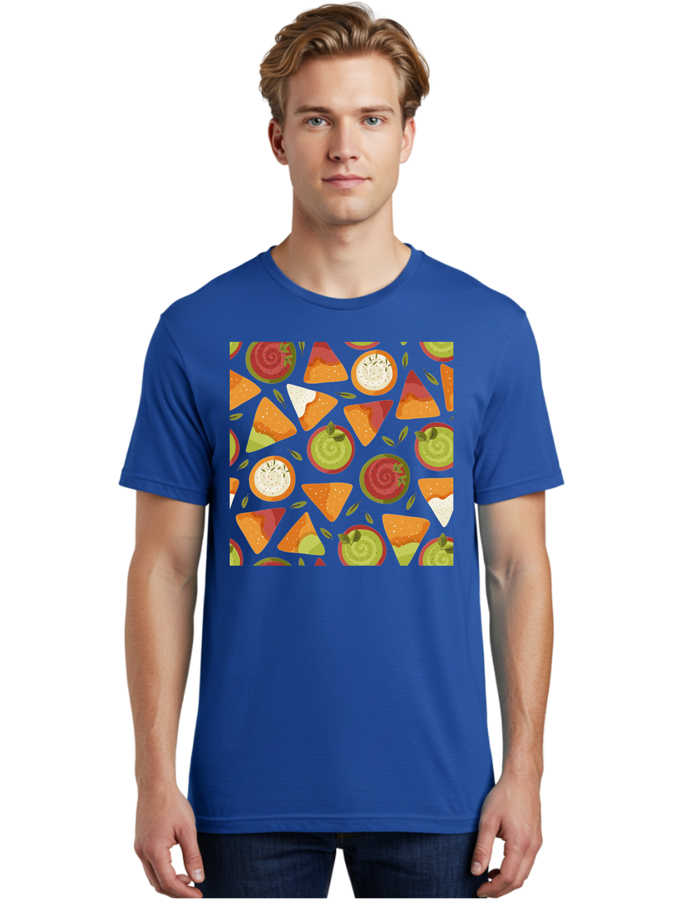 Pizza-Slices-Pattern Men'S Graphic Tee, 100% Cotton, Comfortable Casual Summer Wear, Machine Washable, Pizza Slices, Various Toppings, Pepperoni, Vegetables, Cheese, Food Pattern, Seamless Design, Cartoon Style -  Aaa290