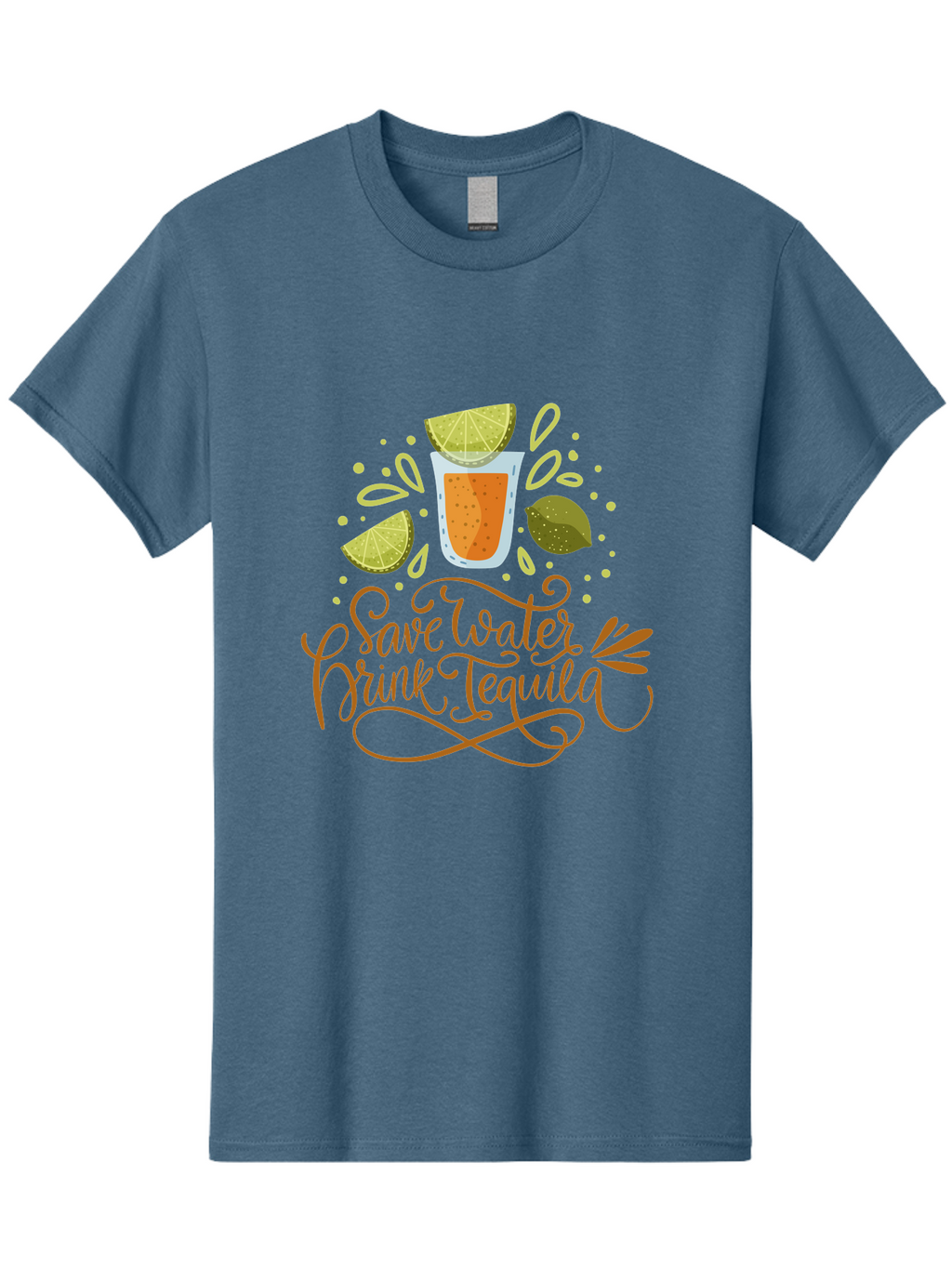 Save-Water-Drink-Tequila-1 Men'S Graphic Tee, 100% Cotton, Comfortable Casual Summer Wear, Machine Washable, Tequila Cocktail, Lime Wedges, Agave Plant, Party Theme, Happy Hour, Cocktail Hour, Tequila Lovers, Fun Typography, Festive Design, -  Aaa291