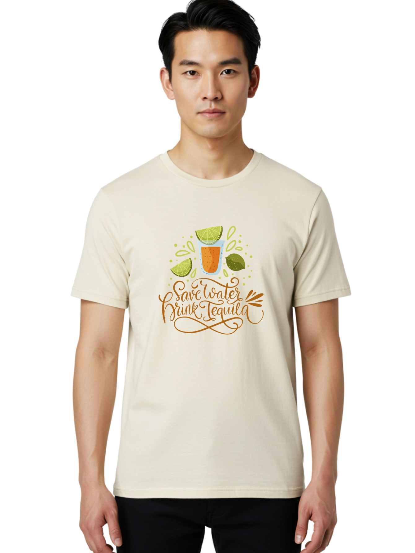 Save-Water-Drink-Tequila-1 Men'S Graphic Tee, 100% Cotton, Comfortable Casual Summer Wear, Machine Washable, Tequila Cocktail, Lime Wedges, Agave Plant, Party Theme, Happy Hour, Cocktail Hour, Tequila Lovers, Fun Typography, Festive Design, -  Aaa291