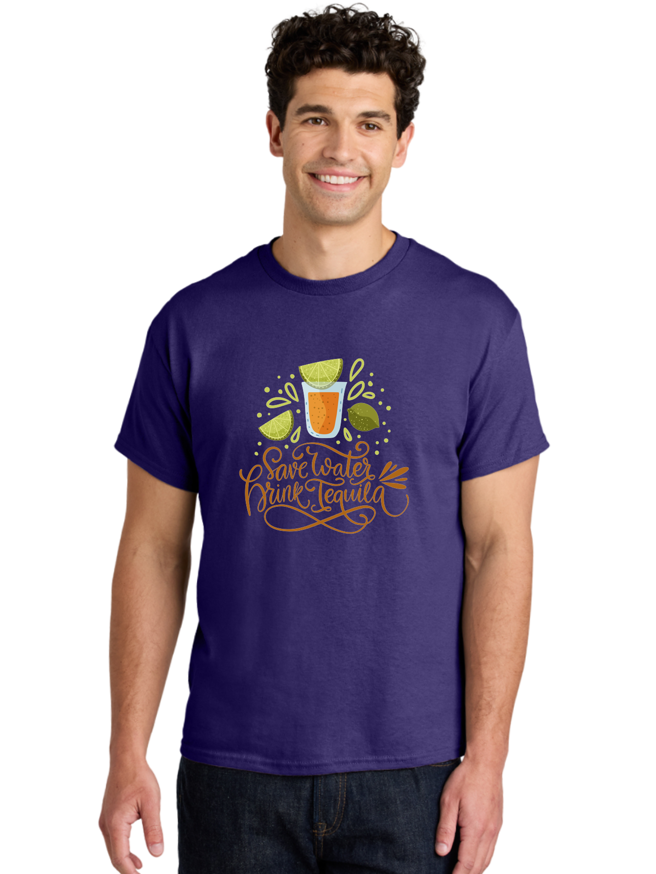Save-Water-Drink-Tequila-1 Men'S Graphic Tee, 100% Cotton, Comfortable Casual Summer Wear, Machine Washable, Tequila Cocktail, Lime Wedges, Agave Plant, Party Theme, Happy Hour, Cocktail Hour, Tequila Lovers, Fun Typography, Festive Design, -  Aaa291