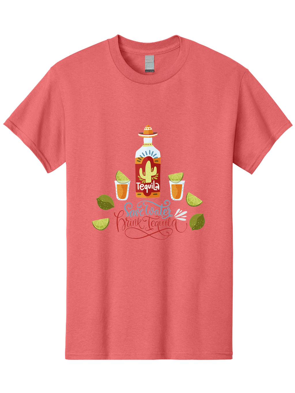 Smile-Later-Drink-Tequila Men'S Graphic Tee, 100% Cotton, Comfortable Casual Summer Wear, Machine Washable, Tequila Shots, Lime Wedges, Tequila Bottle, Cactus Design, Fiesta Theme, Margarita Glasses, Mexican Spirit, Drink Tequila -  Aaa296