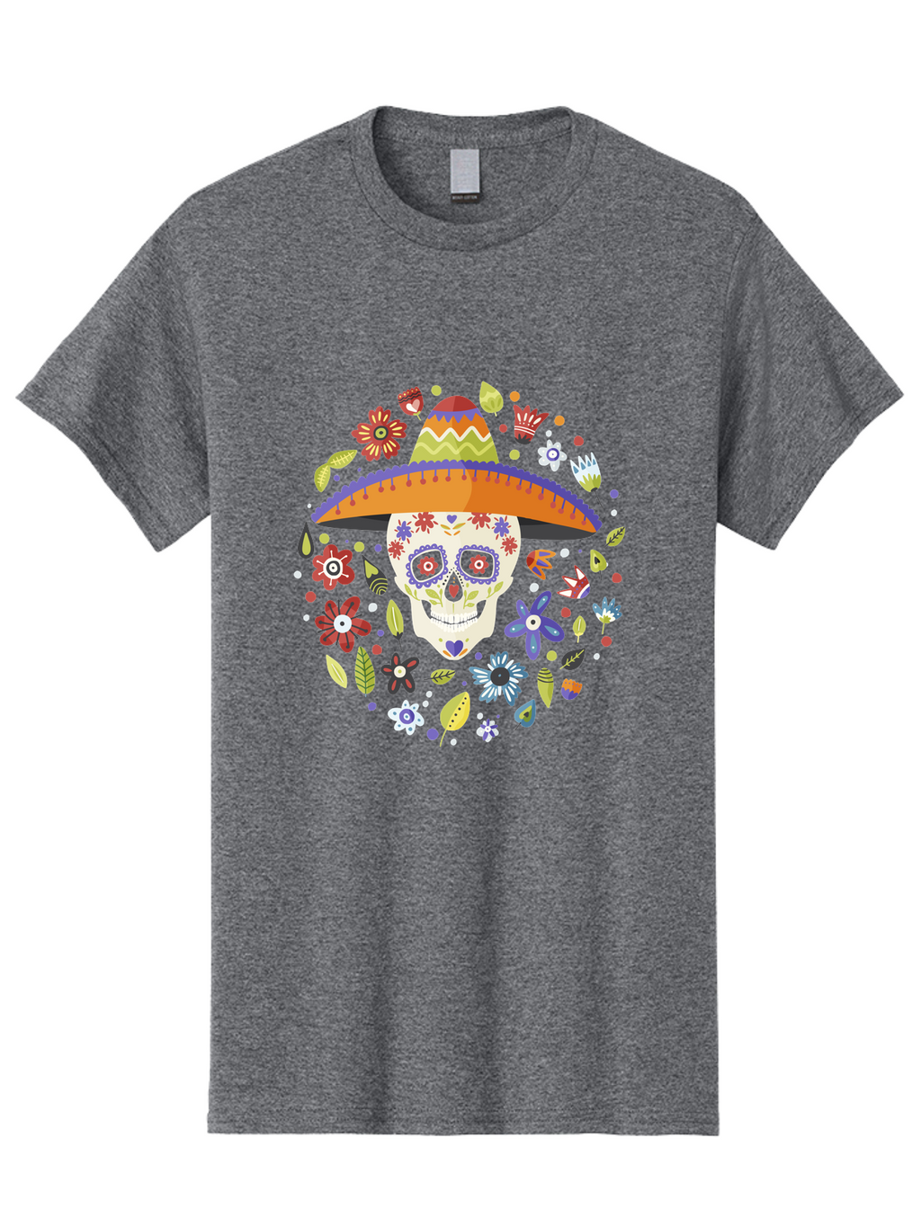 Sugar-Skull-1 Men'S Graphic Tee, 100% Cotton, Comfortable Casual Summer Wear, Machine Washable, Sugar Skull, Dia De Los Muertos, Day Of The Dead, Sombrero, Floral Decorations, Vibrant Colors, Mexican Culture, Festive Atmosphere, -  Aaa298