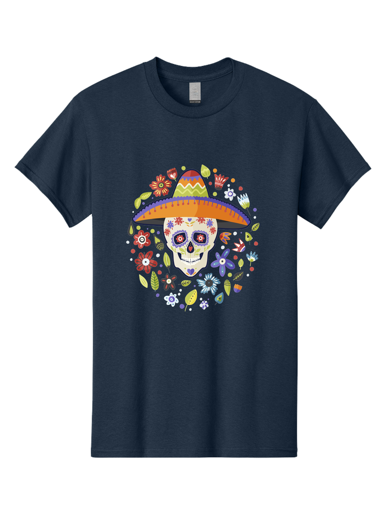 Sugar-Skull Men'S Graphic Tee, 100% Cotton, Comfortable Casual Summer Wear, Machine Washable, Sugar Skull, Day Of The Dead, Dia De Los Muertos, Mexican Culture, Colorful Flowers, Sombrero Hat, Floral Decorations, Vibrant Colors, -  Aaa299
