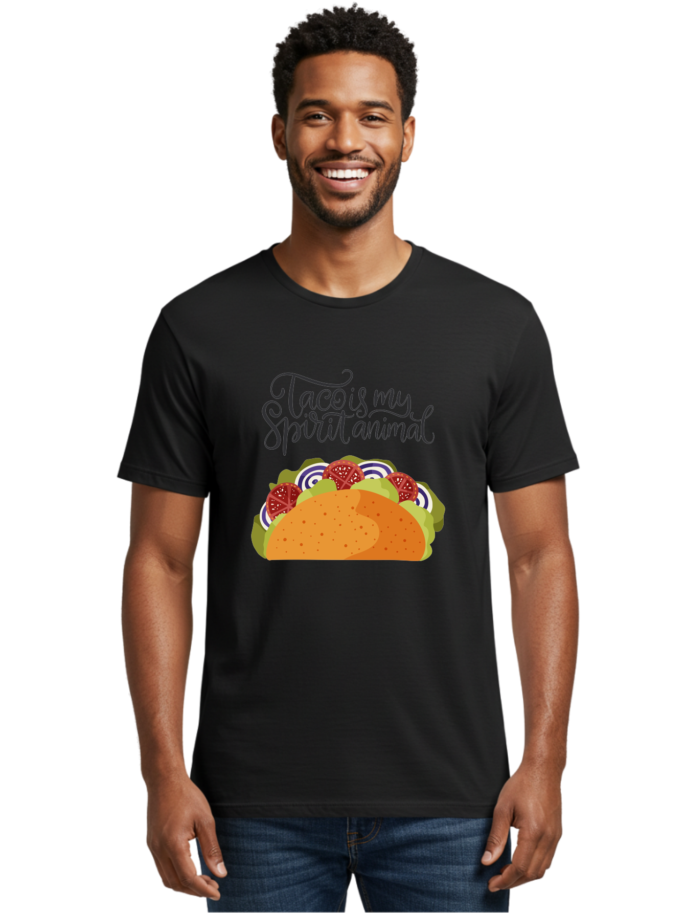 Taco-Is-My-Spirit-Animal-1 Men'S Graphic Tee, 100% Cotton, Comfortable Casual Summer Wear, Machine Washable, Taco Love, Mexican Cuisine, Foodie Humor, Taco Graphics, Spirit Animal Humor, Funny Quotes, Vibrant Graphics, Taco Culture, -  Aaa300
