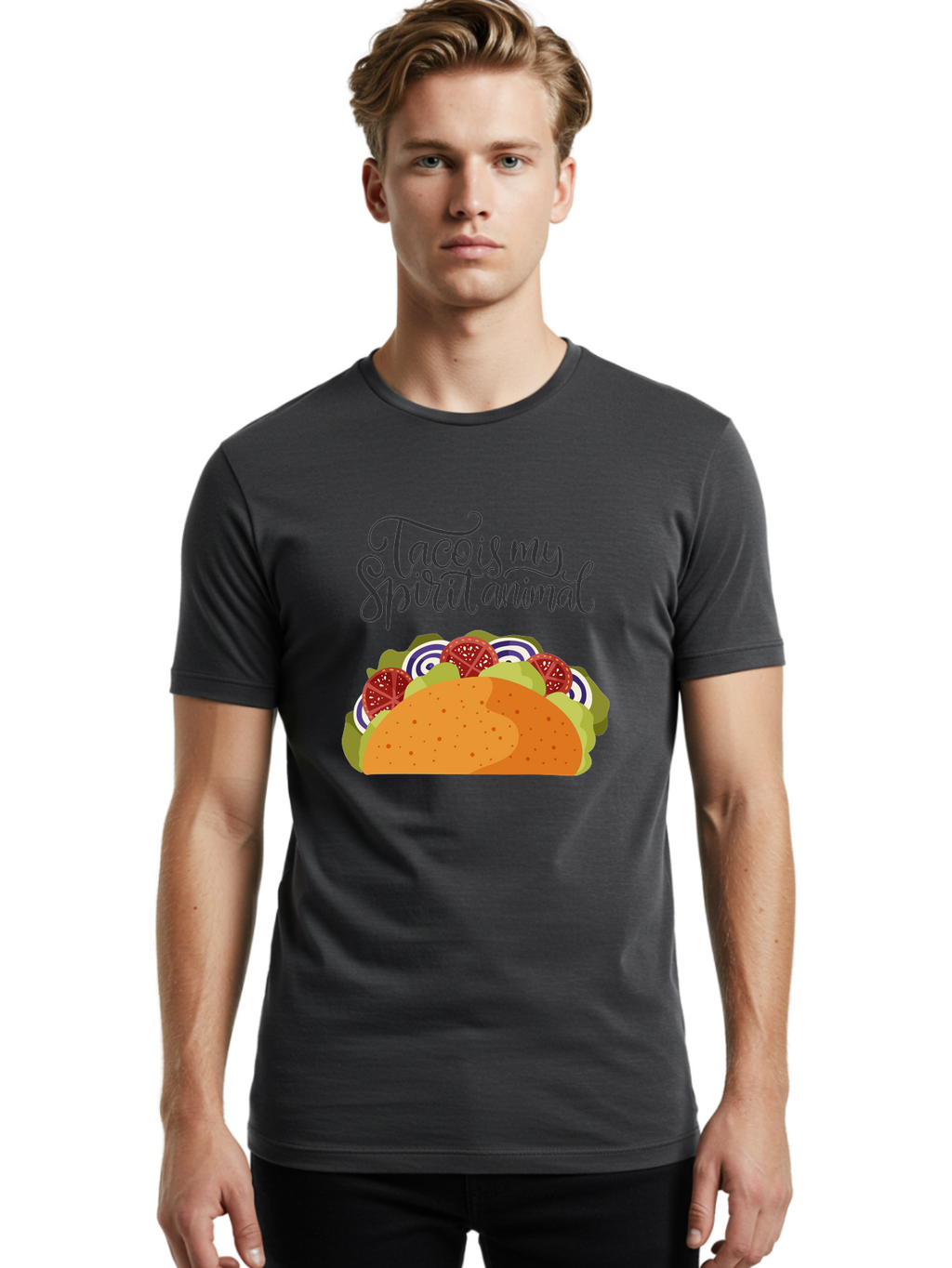 Taco-Is-My-Spirit-Animal-1 Men'S Graphic Tee, 100% Cotton, Comfortable Casual Summer Wear, Machine Washable, Taco Love, Mexican Cuisine, Foodie Humor, Taco Graphics, Spirit Animal Humor, Funny Quotes, Vibrant Graphics, Taco Culture, -  Aaa300