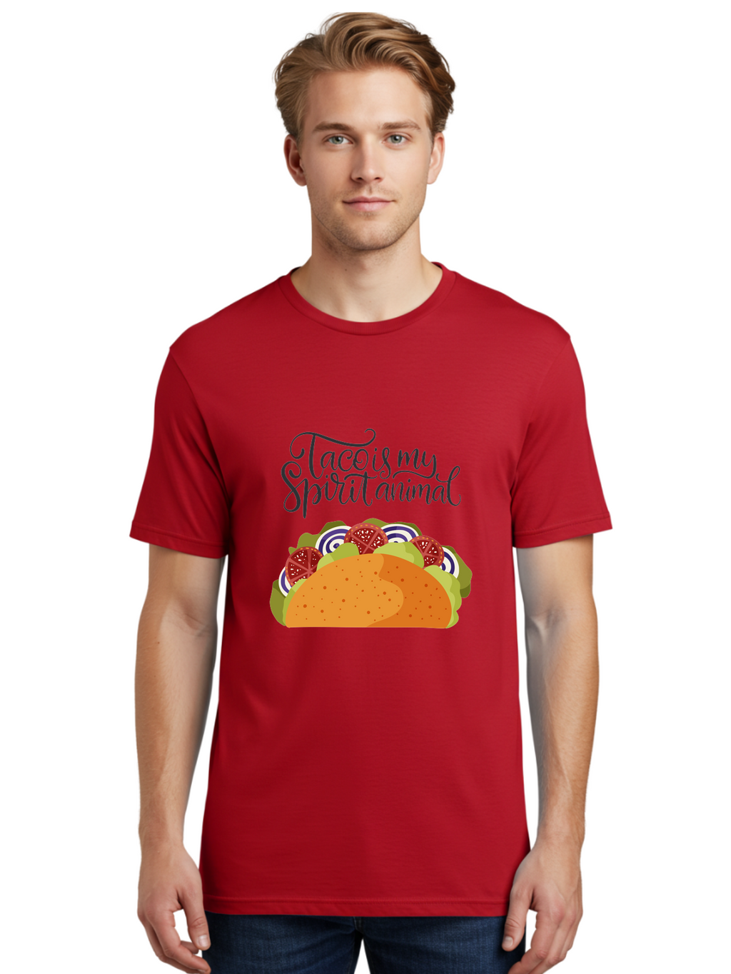 Taco-Is-My-Spirit-Animal-1 Men'S Graphic Tee, 100% Cotton, Comfortable Casual Summer Wear, Machine Washable, Taco Love, Mexican Cuisine, Foodie Humor, Taco Graphics, Spirit Animal Humor, Funny Quotes, Vibrant Graphics, Taco Culture, -  Aaa300