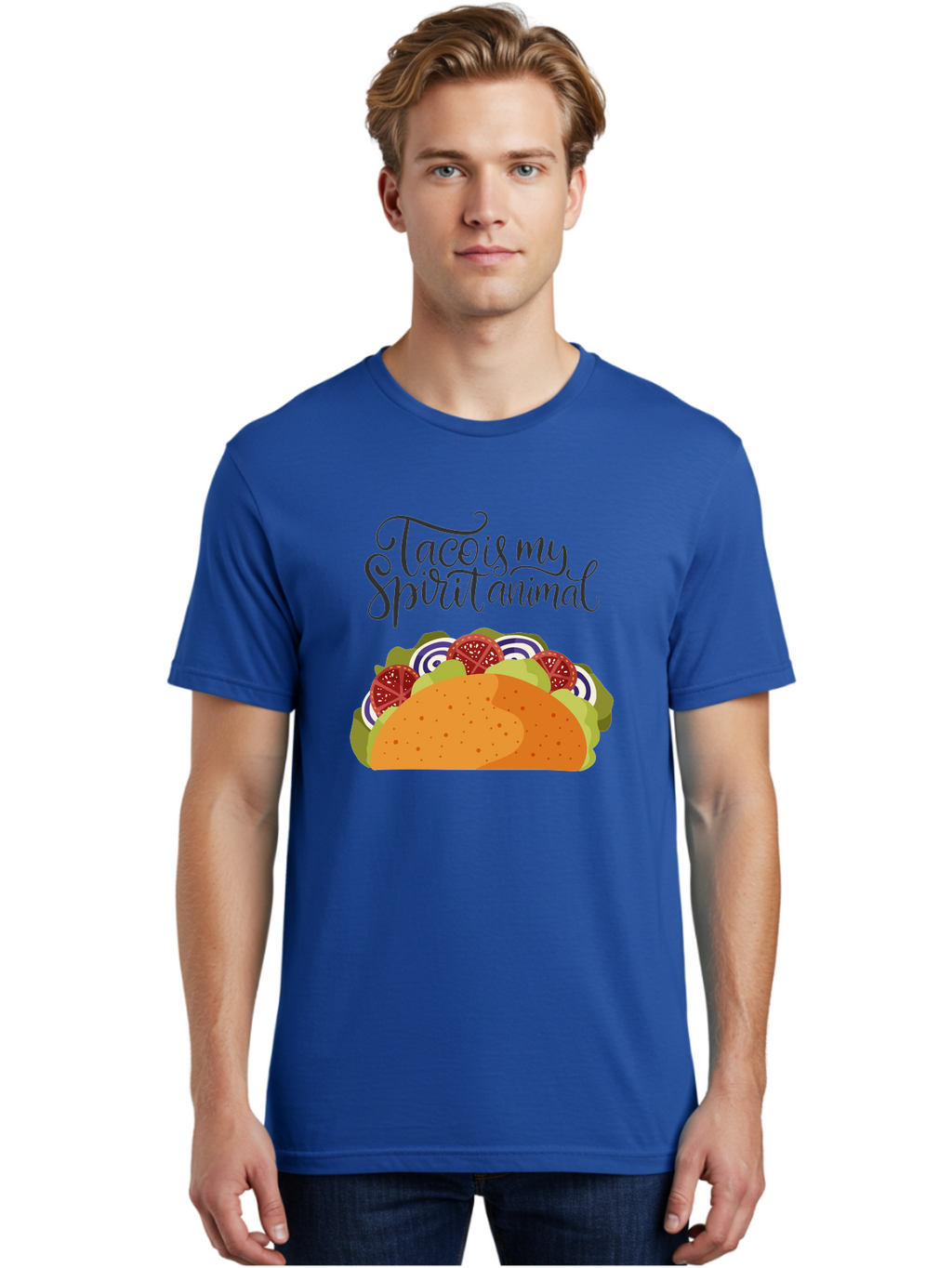 Taco-Is-My-Spirit-Animal-1 Men'S Graphic Tee, 100% Cotton, Comfortable Casual Summer Wear, Machine Washable, Taco Love, Mexican Cuisine, Foodie Humor, Taco Graphics, Spirit Animal Humor, Funny Quotes, Vibrant Graphics, Taco Culture, -  Aaa300