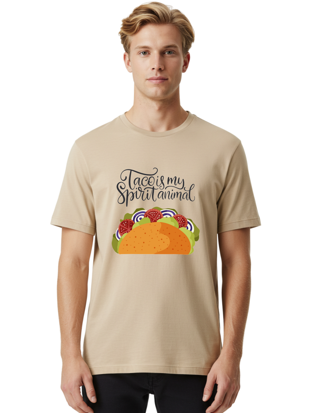 Taco-Is-My-Spirit-Animal-1 Men'S Graphic Tee, 100% Cotton, Comfortable Casual Summer Wear, Machine Washable, Taco Love, Mexican Cuisine, Foodie Humor, Taco Graphics, Spirit Animal Humor, Funny Quotes, Vibrant Graphics, Taco Culture, -  Aaa300