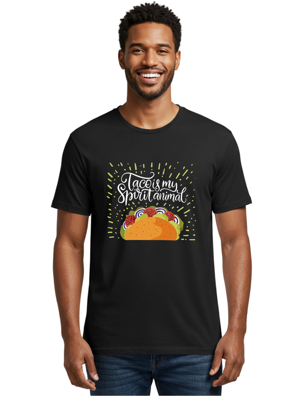 Taco-Is-My-Spirit-Animal Men'S Graphic Tee, 100% Cotton, Comfortable Casual Summer Wear, Machine Washable, Taco, Spirit Animal, Mexican Food, Delicious Taco, Foodie Culture, Taco Love, Vibrant Graphics, Playful Design, Tasty Meal, -  Aaa302