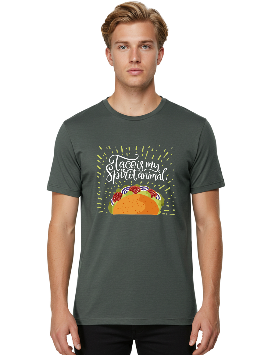Taco-Is-My-Spirit-Animal Men'S Graphic Tee, 100% Cotton, Comfortable Casual Summer Wear, Machine Washable, Taco, Spirit Animal, Mexican Food, Delicious Taco, Foodie Culture, Taco Love, Vibrant Graphics, Playful Design, Tasty Meal, -  Aaa302