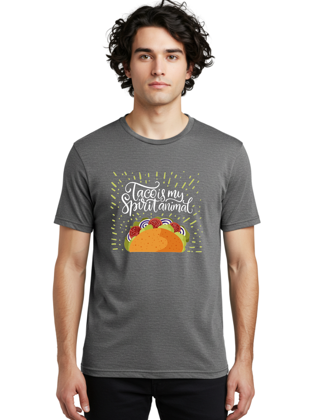 Taco-Is-My-Spirit-Animal Men'S Graphic Tee, 100% Cotton, Comfortable Casual Summer Wear, Machine Washable, Taco, Spirit Animal, Mexican Food, Delicious Taco, Foodie Culture, Taco Love, Vibrant Graphics, Playful Design, Tasty Meal, -  Aaa302