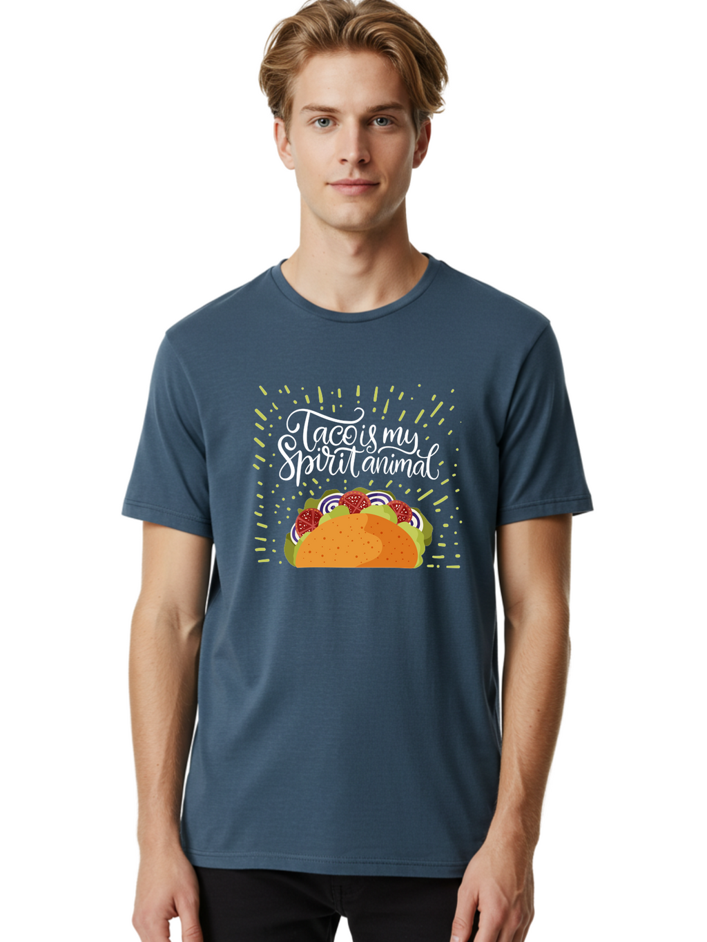 Taco-Is-My-Spirit-Animal Men'S Graphic Tee, 100% Cotton, Comfortable Casual Summer Wear, Machine Washable, Taco, Spirit Animal, Mexican Food, Delicious Taco, Foodie Culture, Taco Love, Vibrant Graphics, Playful Design, Tasty Meal, -  Aaa302