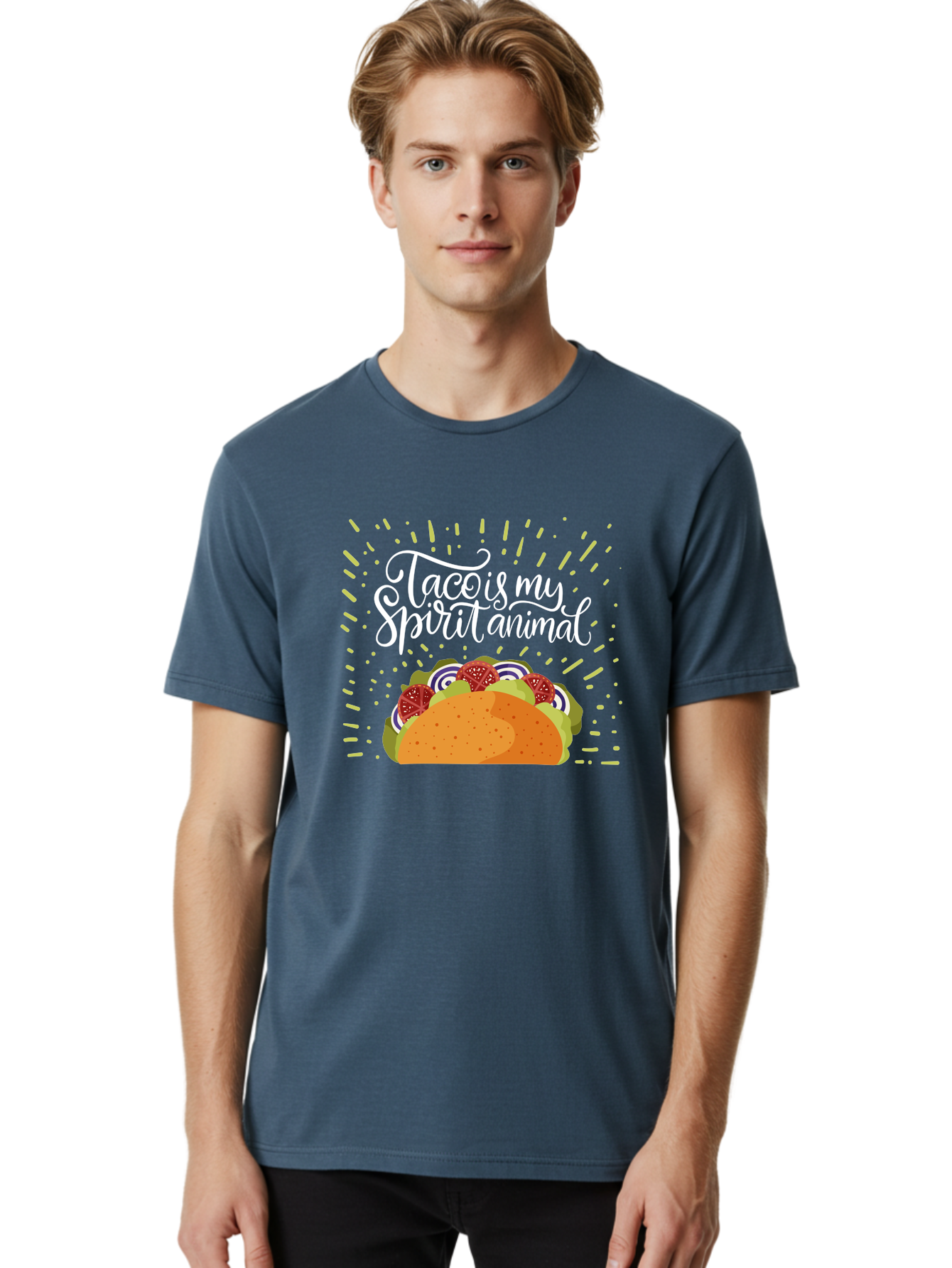 Taco-Is-My-Spirit-Animal Men'S Graphic Tee, 100% Cotton, Comfortable Casual Summer Wear, Machine Washable, Taco, Spirit Animal, Mexican Food, Delicious Taco, Foodie Culture, Taco Love, Vibrant Graphics, Playful Design, Tasty Meal, -  Aaa302