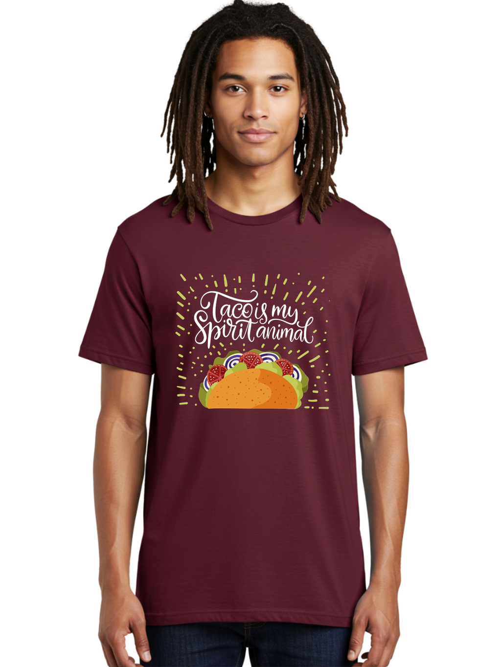Taco-Is-My-Spirit-Animal Men'S Graphic Tee, 100% Cotton, Comfortable Casual Summer Wear, Machine Washable, Taco, Spirit Animal, Mexican Food, Delicious Taco, Foodie Culture, Taco Love, Vibrant Graphics, Playful Design, Tasty Meal, -  Aaa302
