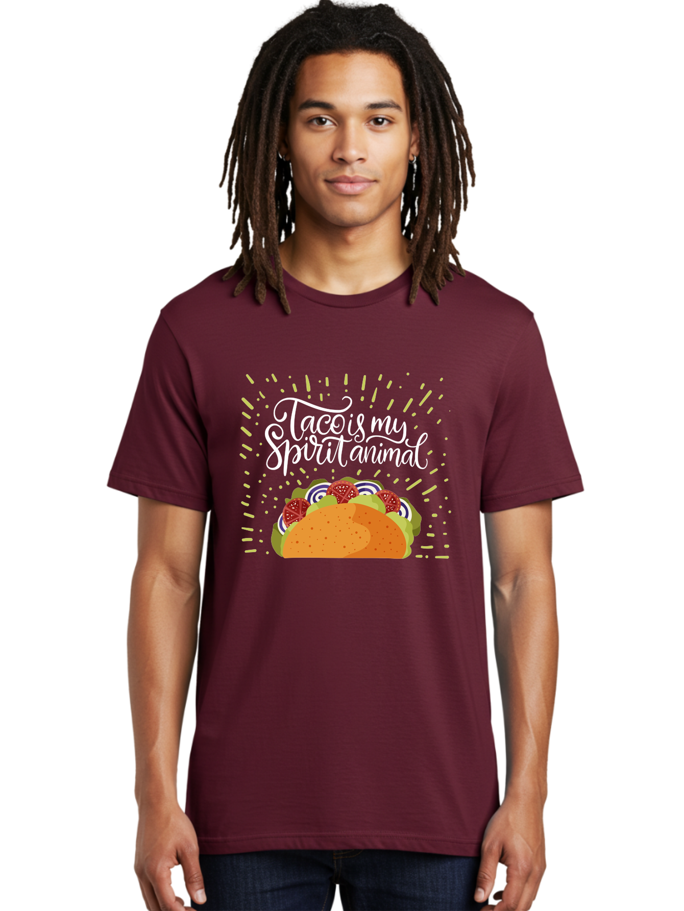 Taco-Is-My-Spirit-Animal Men'S Graphic Tee, 100% Cotton, Comfortable Casual Summer Wear, Machine Washable, Taco, Spirit Animal, Mexican Food, Delicious Taco, Foodie Culture, Taco Love, Vibrant Graphics, Playful Design, Tasty Meal, -  Aaa302