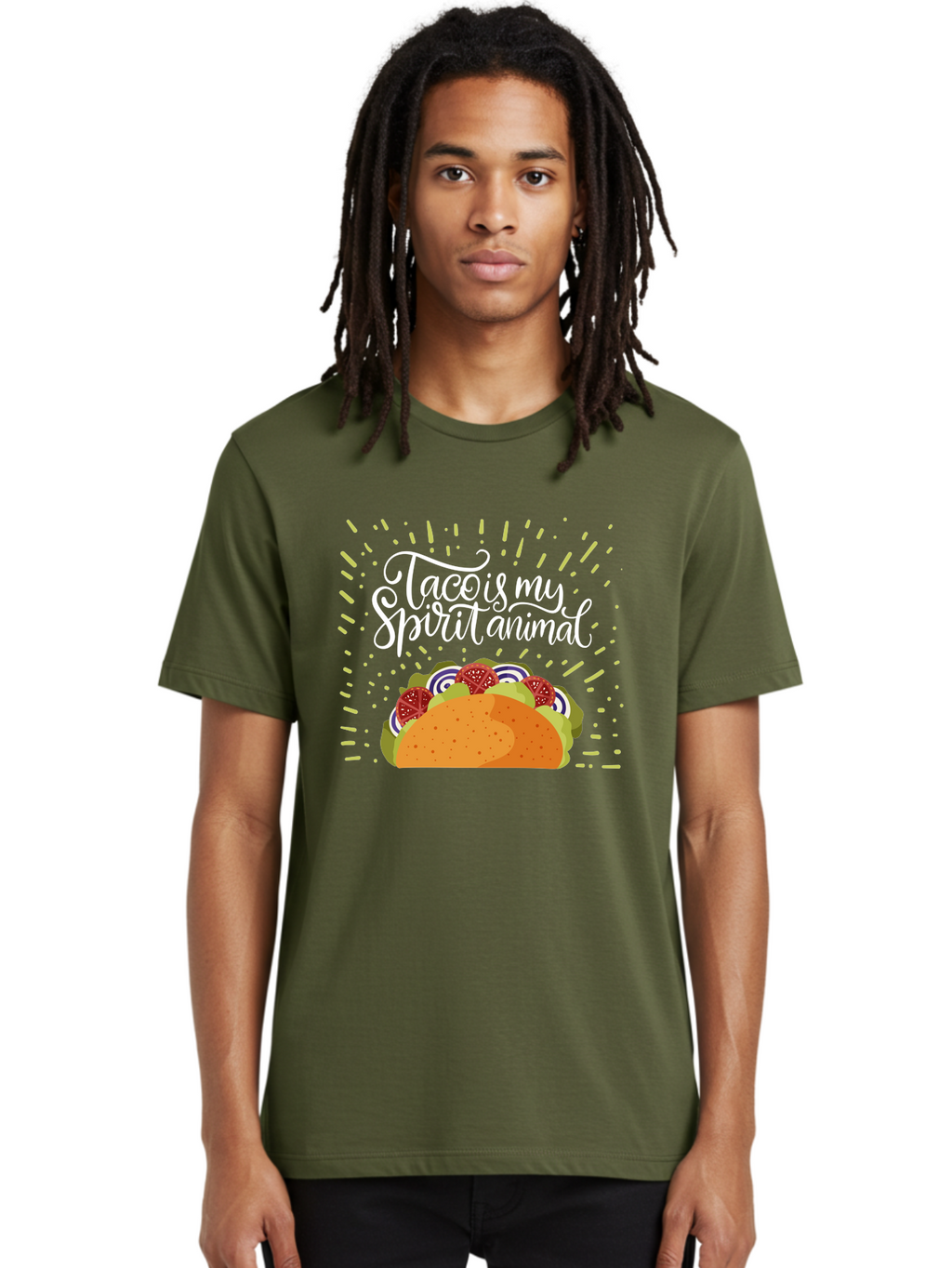 Taco-Is-My-Spirit-Animal Men'S Graphic Tee, 100% Cotton, Comfortable Casual Summer Wear, Machine Washable, Taco, Spirit Animal, Mexican Food, Delicious Taco, Foodie Culture, Taco Love, Vibrant Graphics, Playful Design, Tasty Meal, -  Aaa302