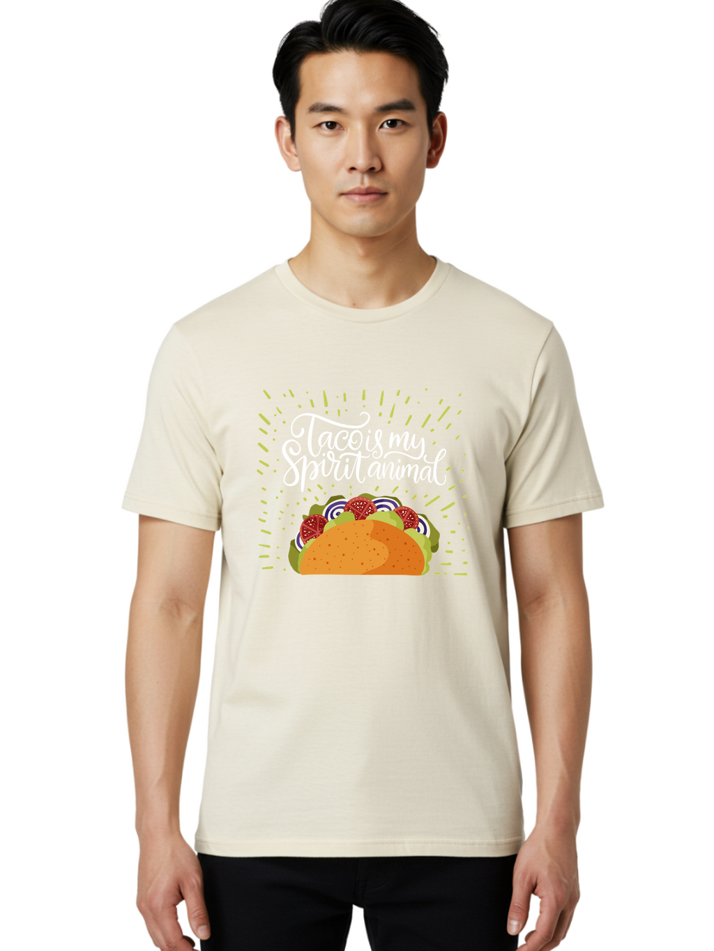 Taco-Is-My-Spirit-Animal Men'S Graphic Tee, 100% Cotton, Comfortable Casual Summer Wear, Machine Washable, Taco, Spirit Animal, Mexican Food, Delicious Taco, Foodie Culture, Taco Love, Vibrant Graphics, Playful Design, Tasty Meal, -  Aaa302
