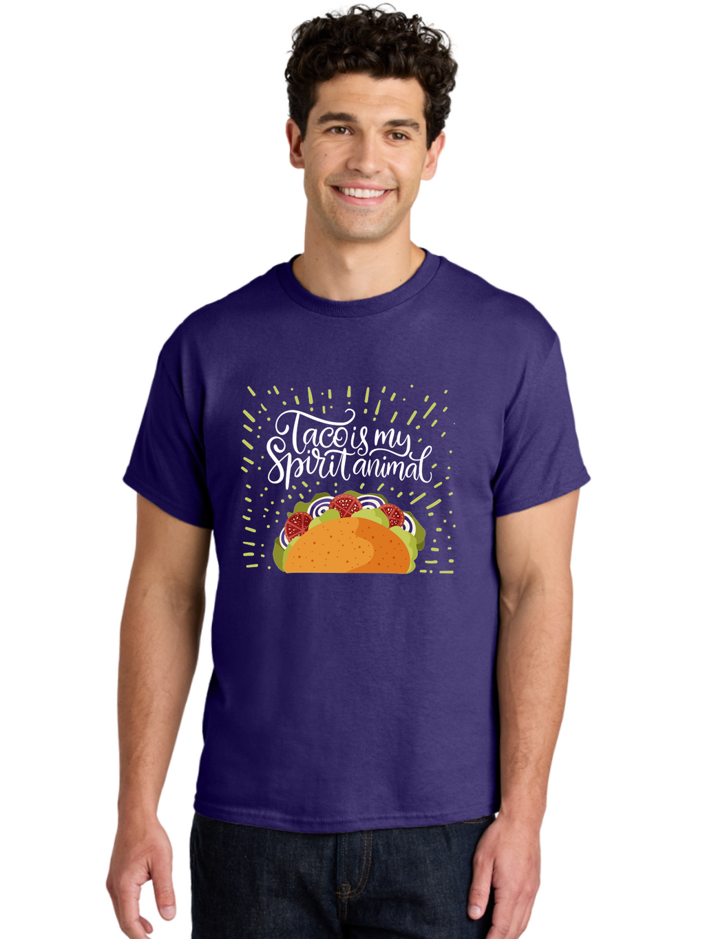 Taco-Is-My-Spirit-Animal Men'S Graphic Tee, 100% Cotton, Comfortable Casual Summer Wear, Machine Washable, Taco, Spirit Animal, Mexican Food, Delicious Taco, Foodie Culture, Taco Love, Vibrant Graphics, Playful Design, Tasty Meal, -  Aaa302