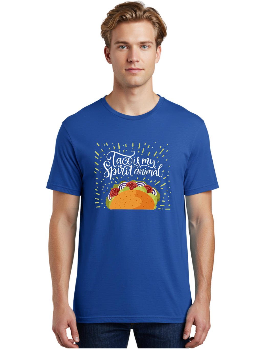 Taco-Is-My-Spirit-Animal Men'S Graphic Tee, 100% Cotton, Comfortable Casual Summer Wear, Machine Washable, Taco, Spirit Animal, Mexican Food, Delicious Taco, Foodie Culture, Taco Love, Vibrant Graphics, Playful Design, Tasty Meal, -  Aaa302