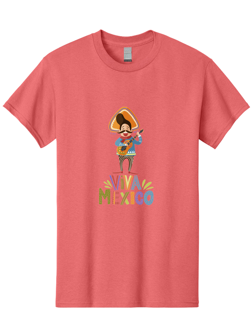 Viva-Mexico Men'S Graphic Tee, 100% Cotton, Comfortable Casual Summer Wear, Machine Washable, Mexican Culture, Traditional Clothing, Mariachi Musician, Guitar Player, Festive Atmosphere, Colorful Graphics, Vibrant Colors, -  Aaa309