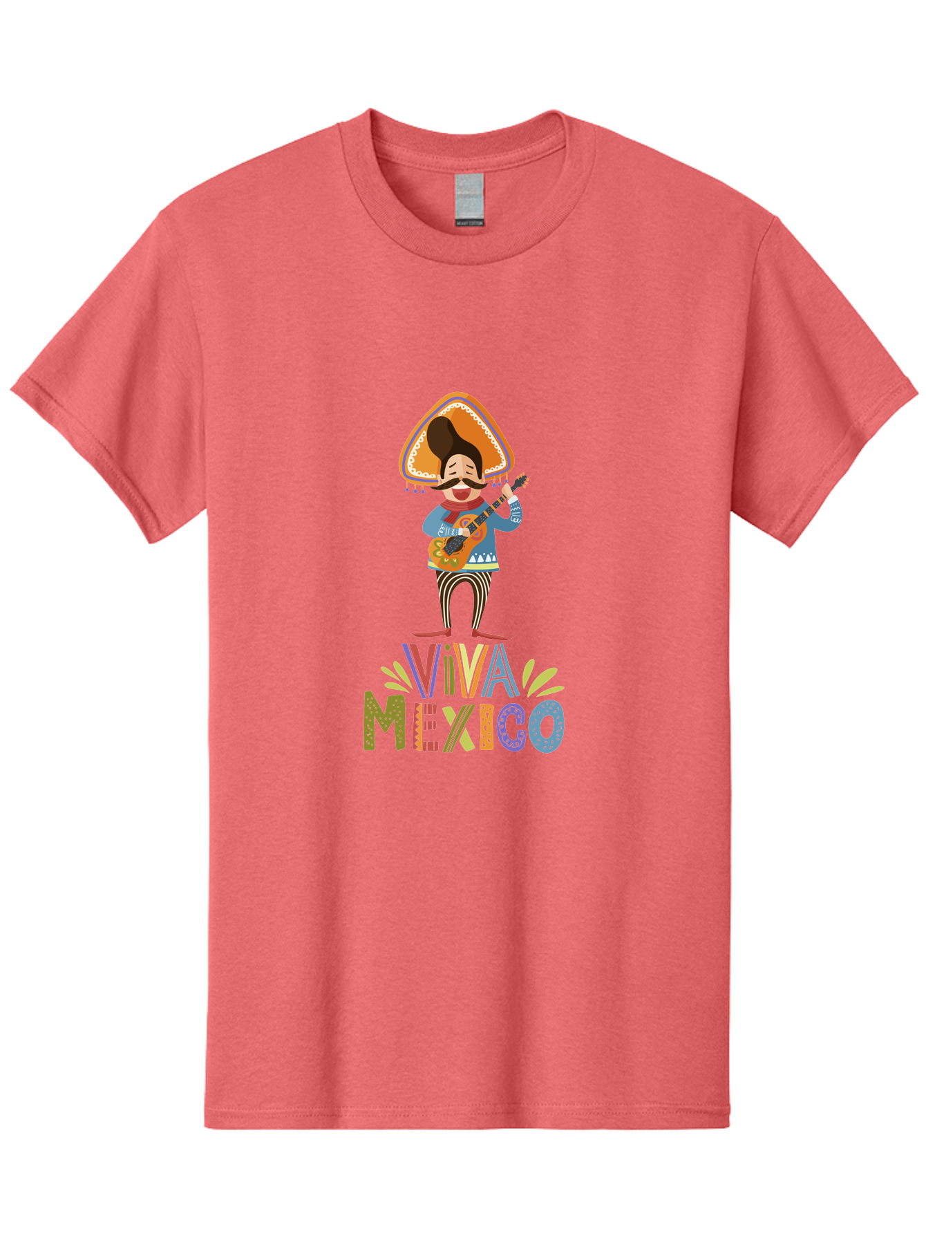 Viva-Mexico Men'S Graphic Tee, 100% Cotton, Comfortable Casual Summer Wear, Machine Washable, Mexican Culture, Traditional Clothing, Mariachi Musician, Guitar Player, Festive Atmosphere, Colorful Graphics, Vibrant Colors, -  Aaa309