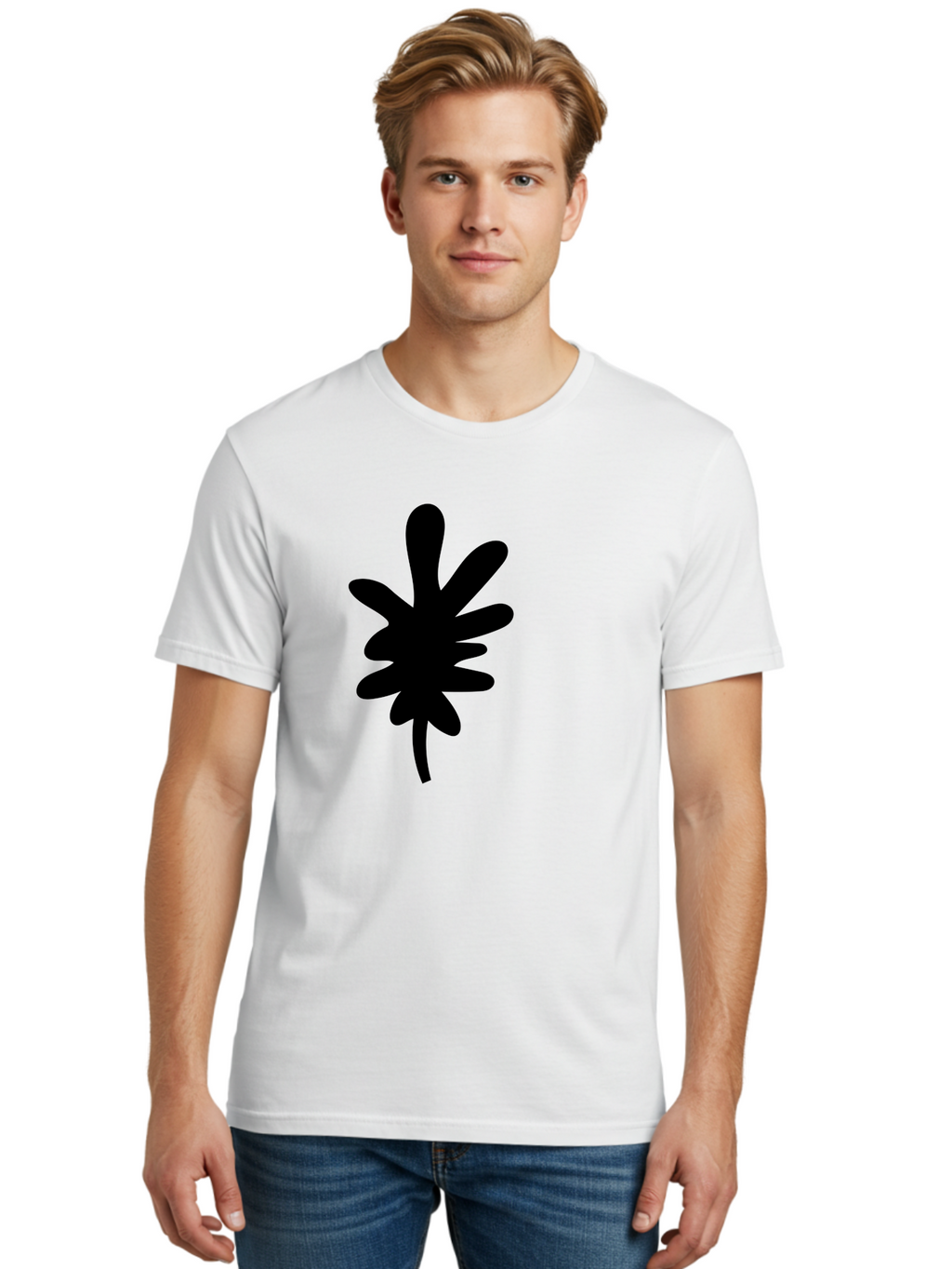 Men'S Graphic Tee, 100% Cotton, Comfortable Casual Summer Wear, Machine Washable, Black Asterisk Symbol, Abstract Shape, Modern Design, Asterisk Icon, Minimalist Graphics, Simple Shapes -  Aaa350