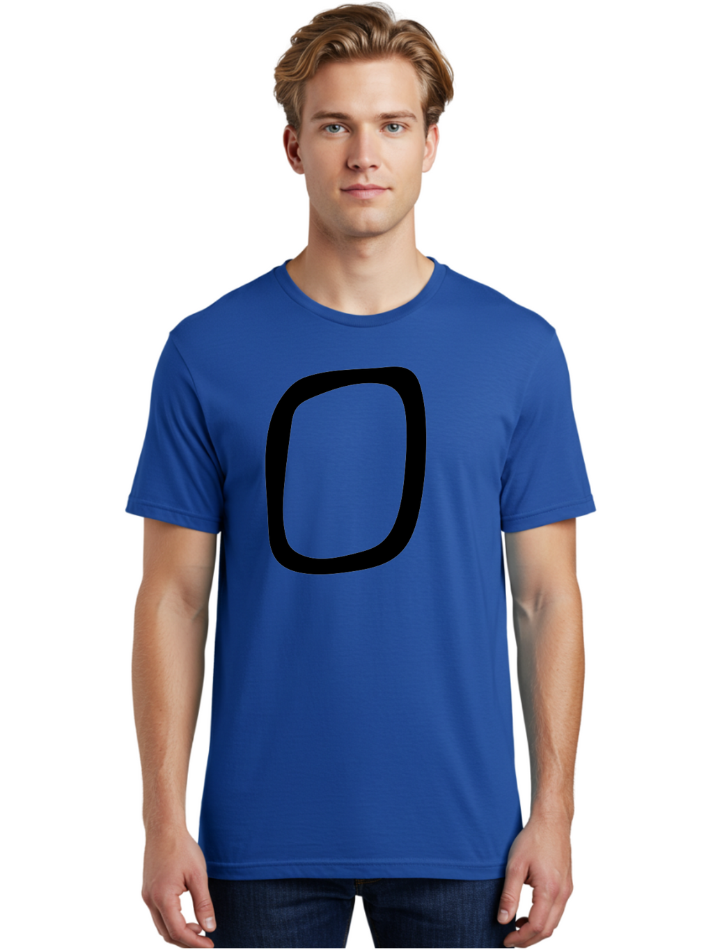 0 Men'S Graphic Tee, 100% Cotton, Comfortable Casual Summer Wear, Machine Washable, Handwritten Zero, Black Outline, Simple Design, Minimalist Style, Numeral, Number Zero, Digit -  Aaa351