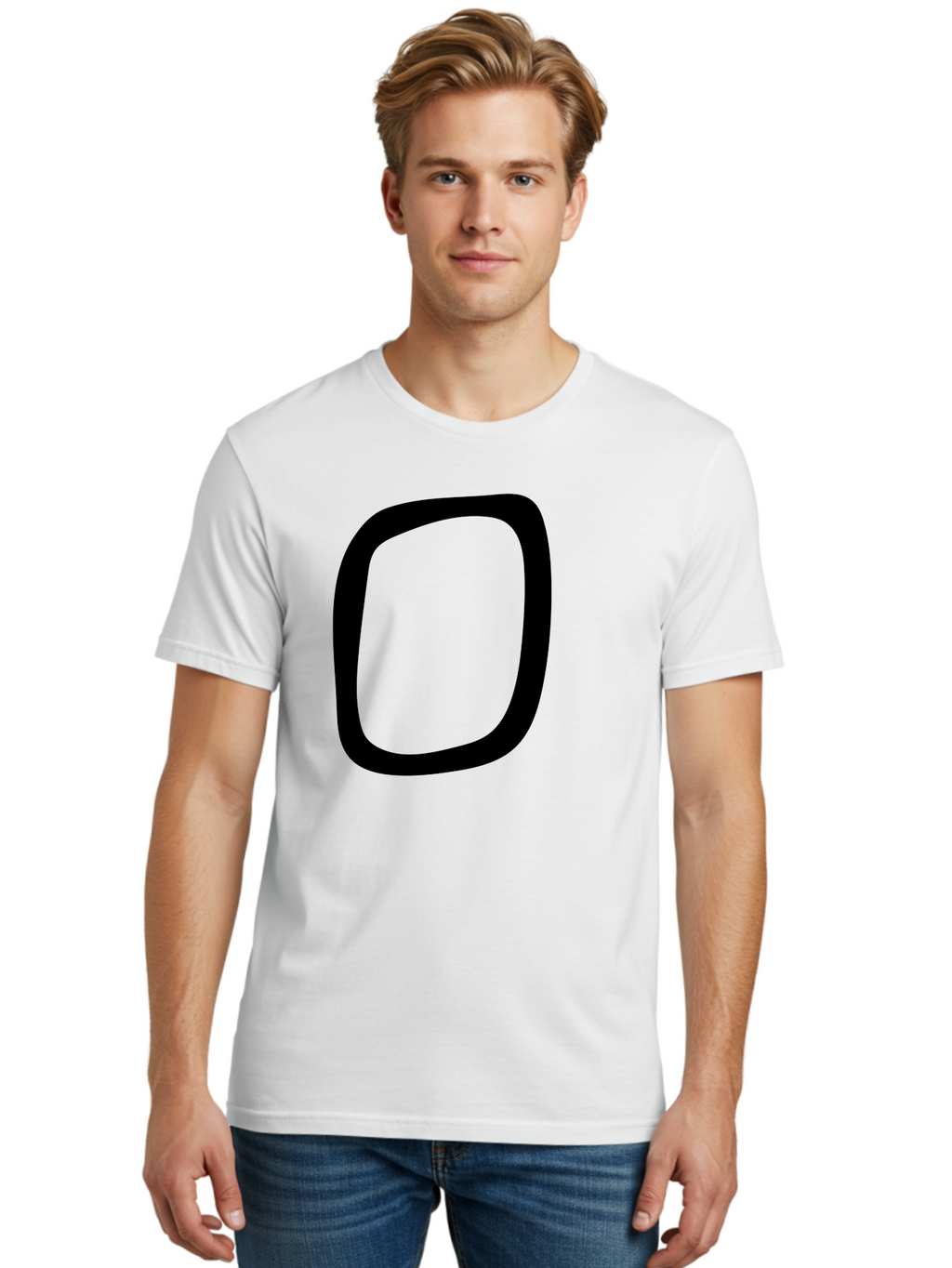 0 Men'S Graphic Tee, 100% Cotton, Comfortable Casual Summer Wear, Machine Washable, Handwritten Zero, Black Outline, Simple Design, Minimalist Style, Numeral, Number Zero, Digit -  Aaa351