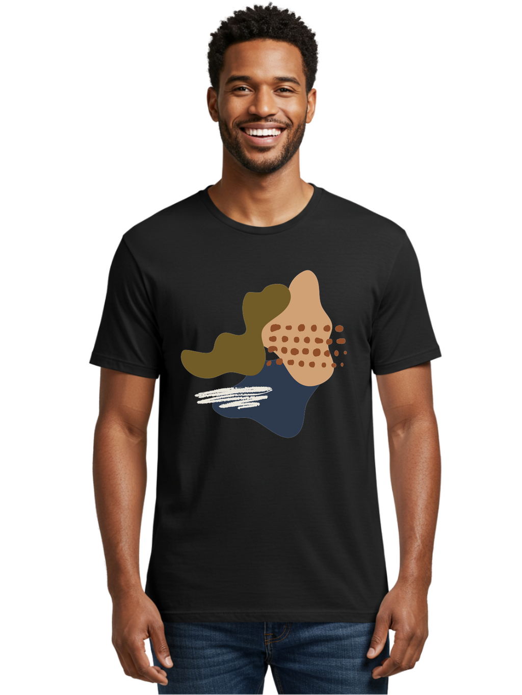 Abstract-Shapes-1 Men'S Graphic Tee, 100% Cotton, Comfortable Casual Summer Wear, Machine Washable, Abstract Art, Modern Design, Irregular Shapes, Earthy Tones, Bold Colors, Dynamic Composition, Creative Expression, Contemporary Style -  Aaa353