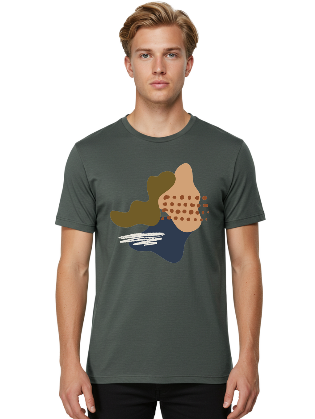 Abstract-Shapes-1 Men'S Graphic Tee, 100% Cotton, Comfortable Casual Summer Wear, Machine Washable, Abstract Art, Modern Design, Irregular Shapes, Earthy Tones, Bold Colors, Dynamic Composition, Creative Expression, Contemporary Style -  Aaa353