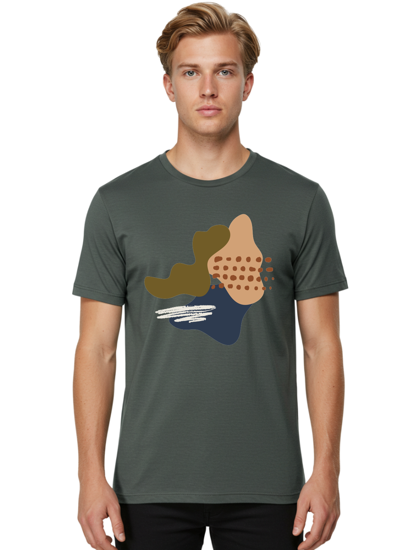 Abstract-Shapes-1 Men'S Graphic Tee, 100% Cotton, Comfortable Casual Summer Wear, Machine Washable, Abstract Art, Modern Design, Irregular Shapes, Earthy Tones, Bold Colors, Dynamic Composition, Creative Expression, Contemporary Style -  Aaa353