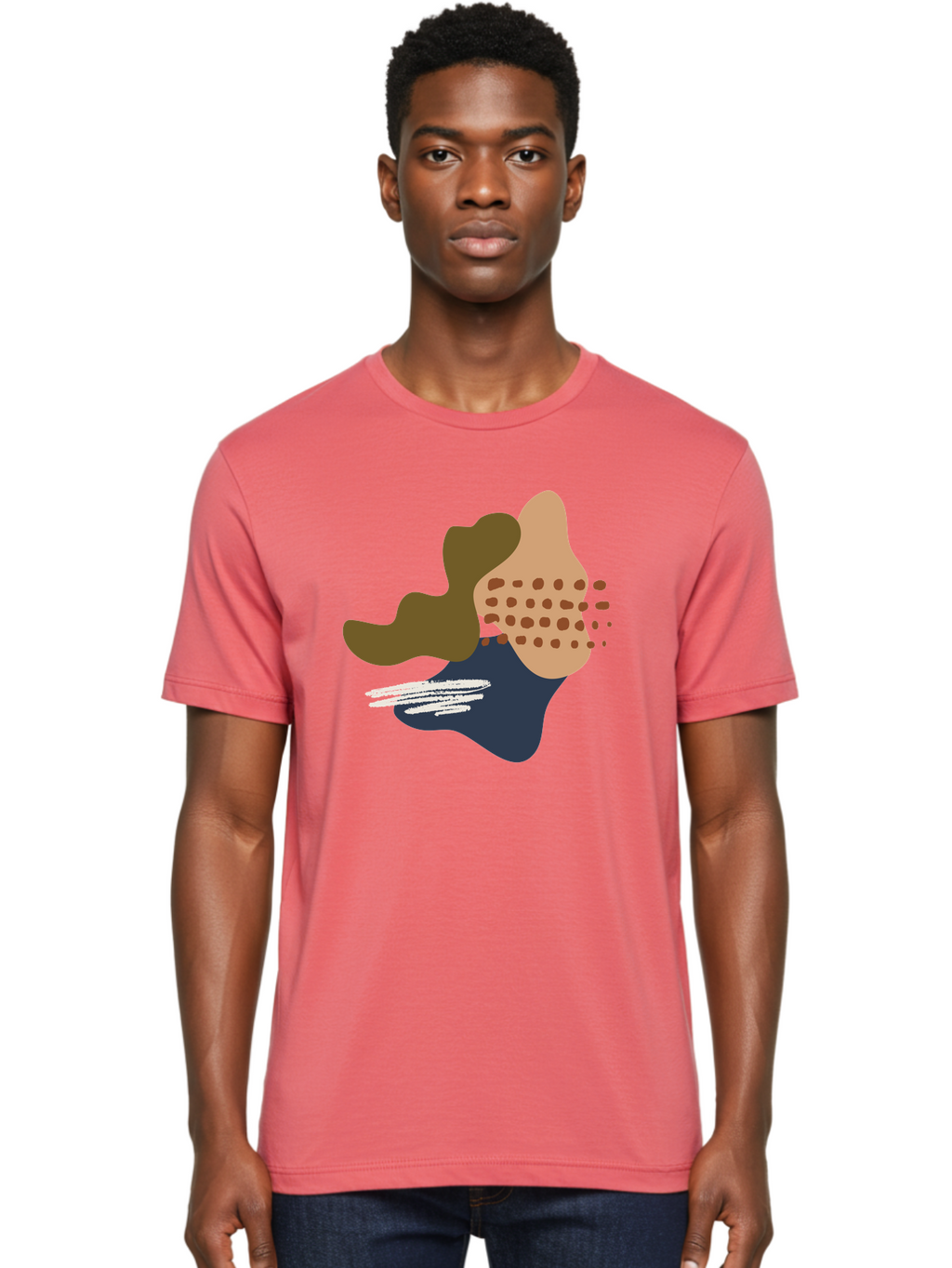 Abstract-Shapes-1 Men'S Graphic Tee, 100% Cotton, Comfortable Casual Summer Wear, Machine Washable, Abstract Art, Modern Design, Irregular Shapes, Earthy Tones, Bold Colors, Dynamic Composition, Creative Expression, Contemporary Style -  Aaa353