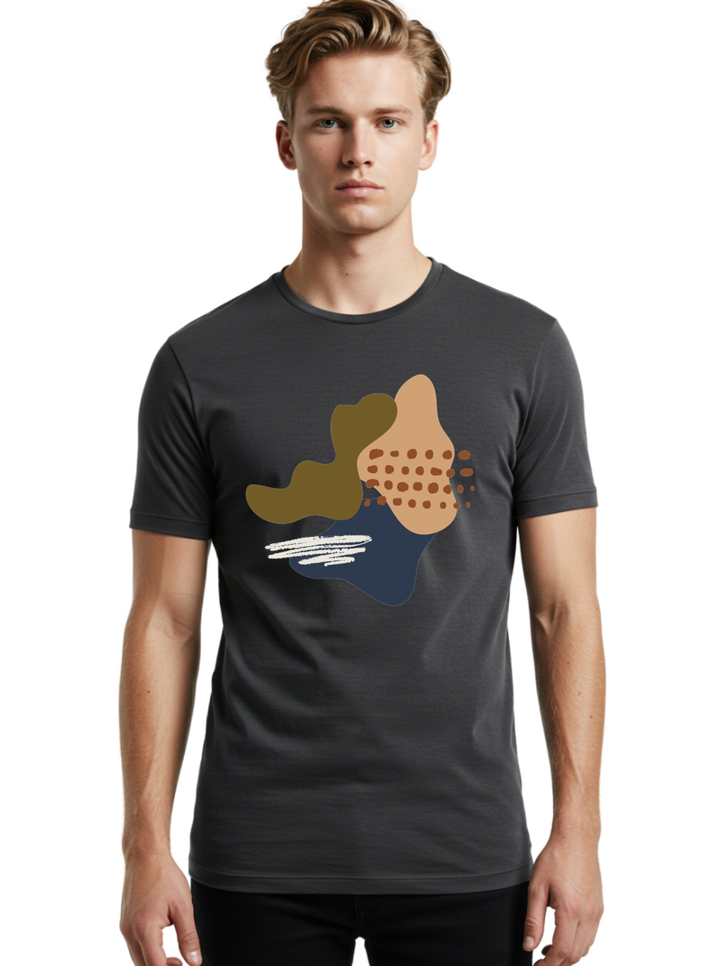 Abstract-Shapes-1 Men'S Graphic Tee, 100% Cotton, Comfortable Casual Summer Wear, Machine Washable, Abstract Art, Modern Design, Irregular Shapes, Earthy Tones, Bold Colors, Dynamic Composition, Creative Expression, Contemporary Style -  Aaa353