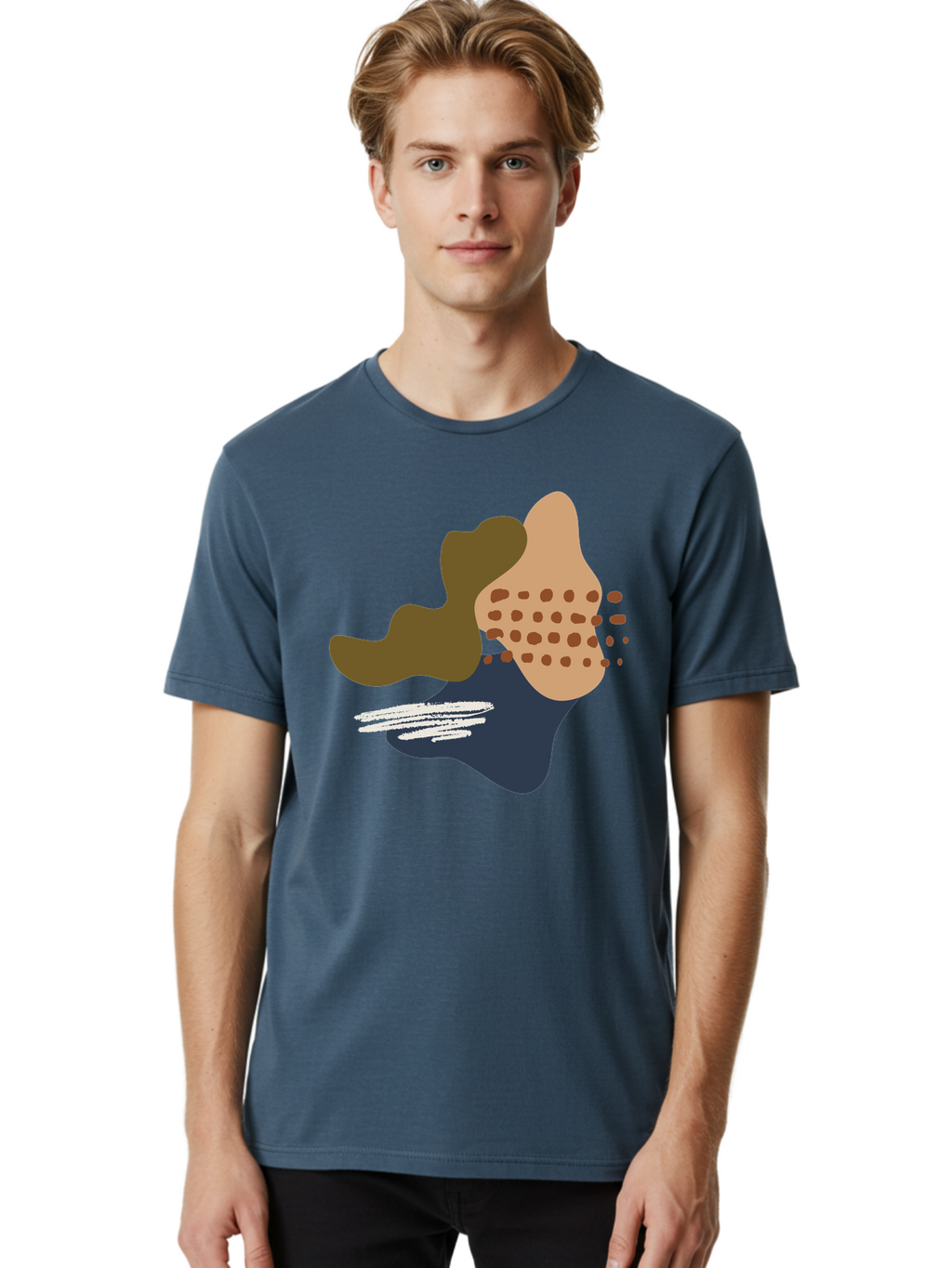 Abstract-Shapes-1 Men'S Graphic Tee, 100% Cotton, Comfortable Casual Summer Wear, Machine Washable, Abstract Art, Modern Design, Irregular Shapes, Earthy Tones, Bold Colors, Dynamic Composition, Creative Expression, Contemporary Style -  Aaa353