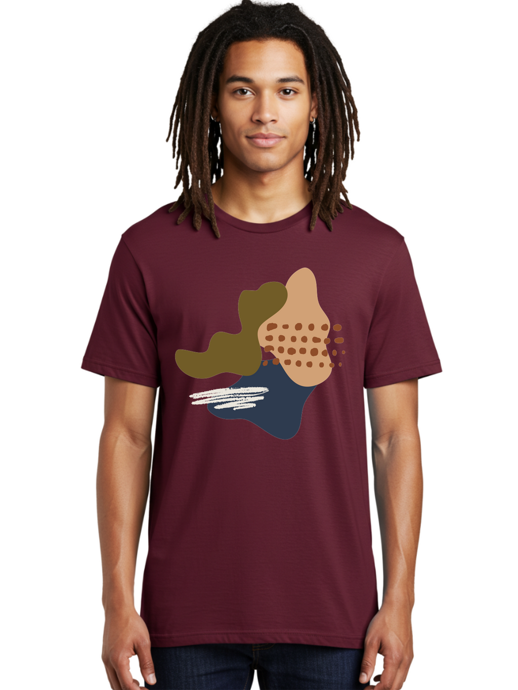 Abstract-Shapes-1 Men'S Graphic Tee, 100% Cotton, Comfortable Casual Summer Wear, Machine Washable, Abstract Art, Modern Design, Irregular Shapes, Earthy Tones, Bold Colors, Dynamic Composition, Creative Expression, Contemporary Style -  Aaa353