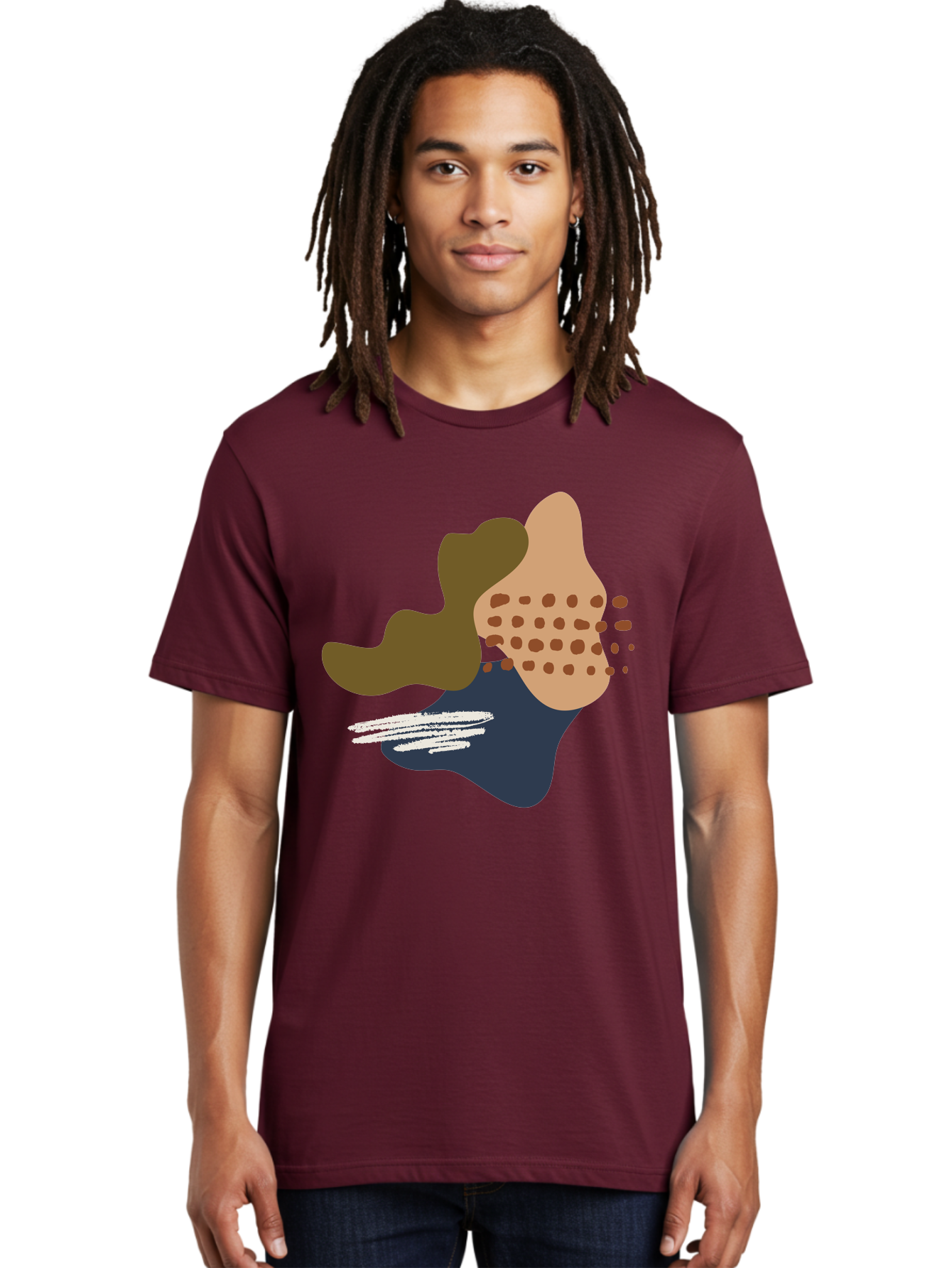 Abstract-Shapes-1 Men'S Graphic Tee, 100% Cotton, Comfortable Casual Summer Wear, Machine Washable, Abstract Art, Modern Design, Irregular Shapes, Earthy Tones, Bold Colors, Dynamic Composition, Creative Expression, Contemporary Style -  Aaa353