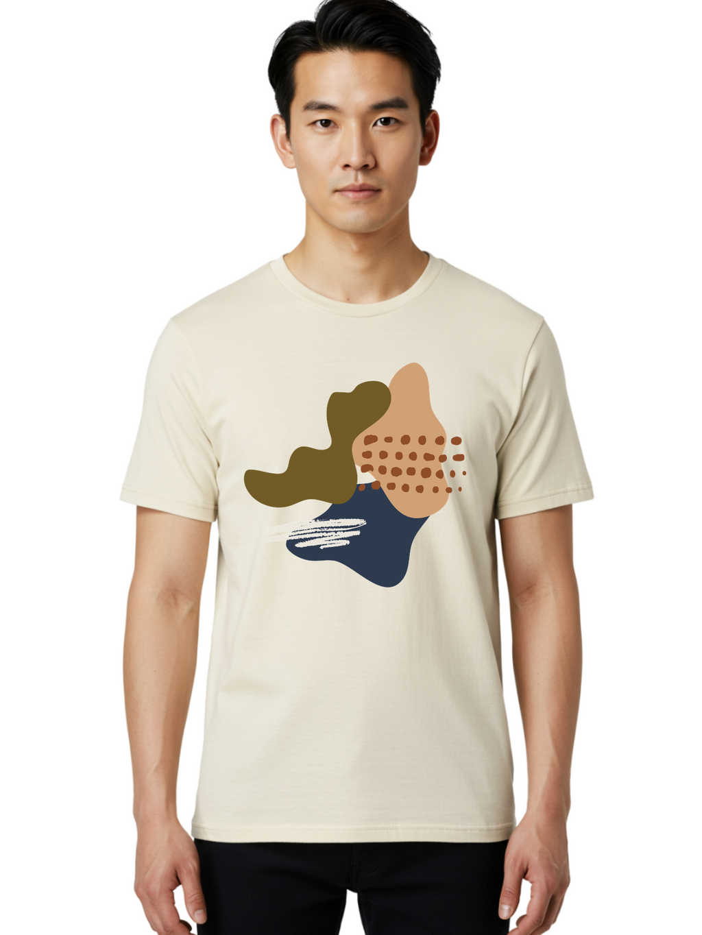 Abstract-Shapes-1 Men'S Graphic Tee, 100% Cotton, Comfortable Casual Summer Wear, Machine Washable, Abstract Art, Modern Design, Irregular Shapes, Earthy Tones, Bold Colors, Dynamic Composition, Creative Expression, Contemporary Style -  Aaa353