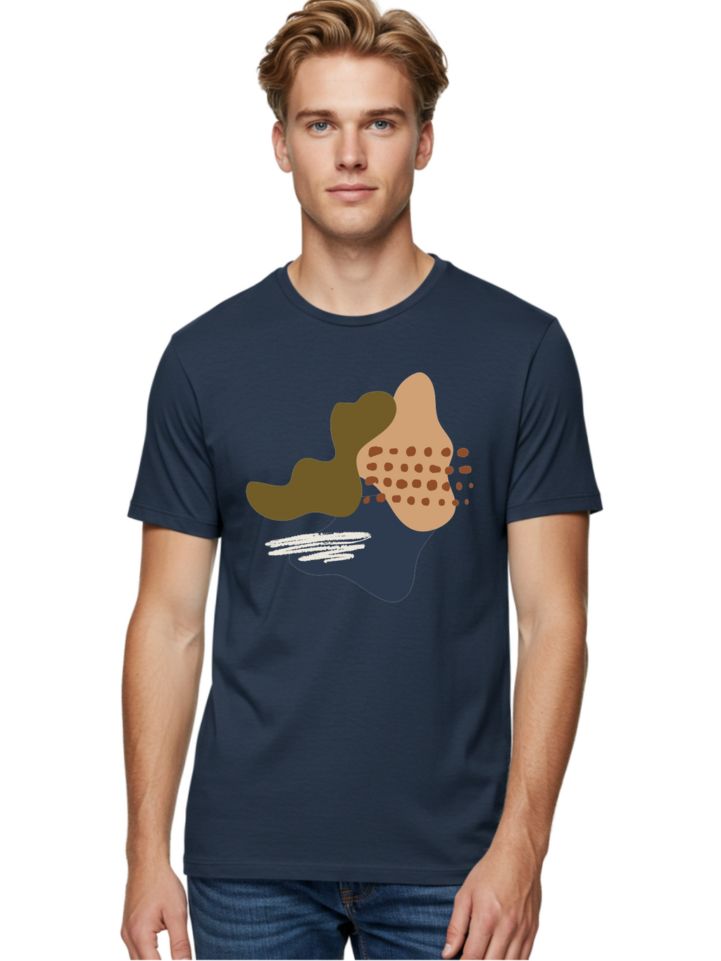 Abstract-Shapes-1 Men'S Graphic Tee, 100% Cotton, Comfortable Casual Summer Wear, Machine Washable, Abstract Art, Modern Design, Irregular Shapes, Earthy Tones, Bold Colors, Dynamic Composition, Creative Expression, Contemporary Style -  Aaa353