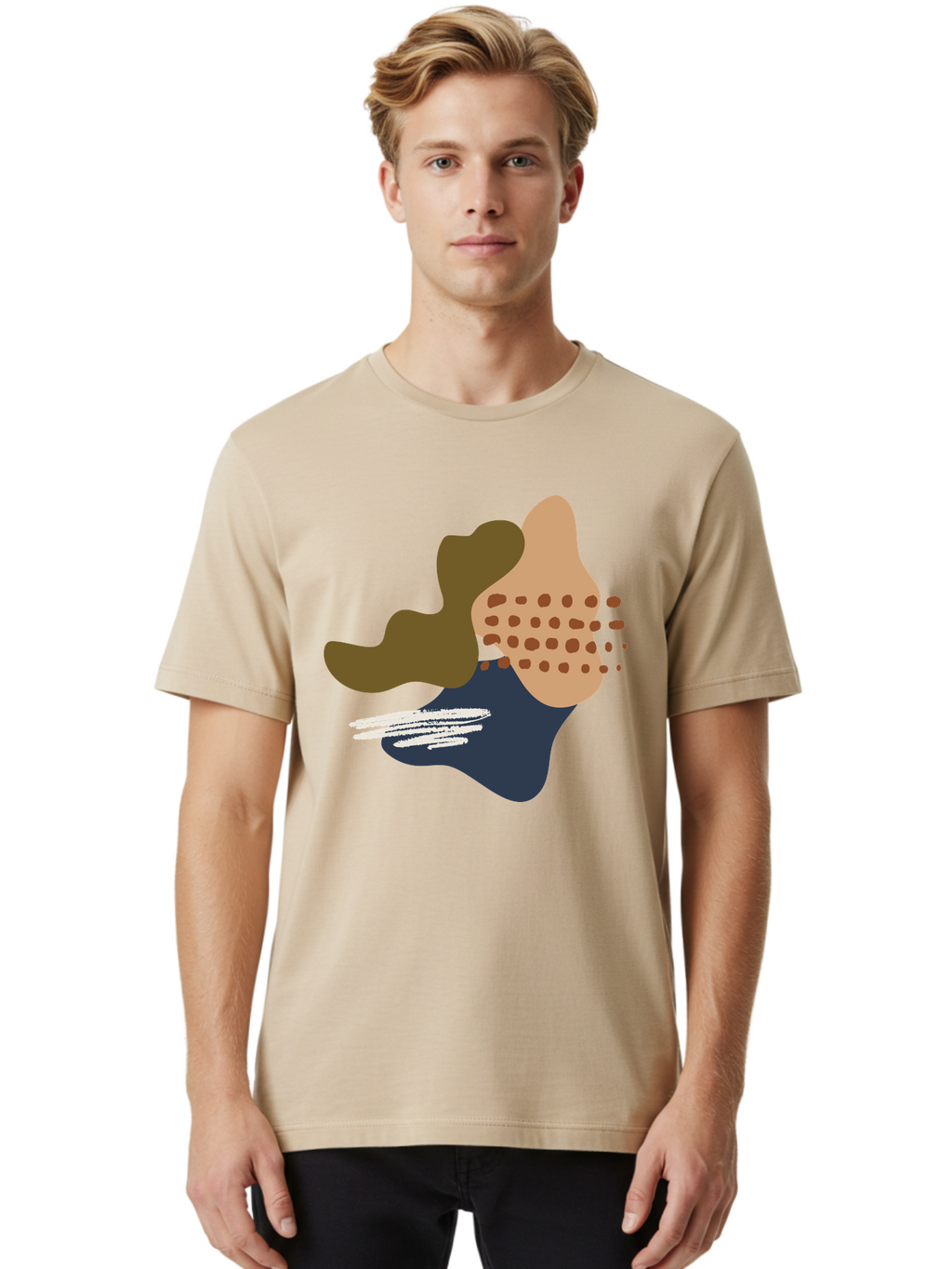 Abstract-Shapes-1 Men'S Graphic Tee, 100% Cotton, Comfortable Casual Summer Wear, Machine Washable, Abstract Art, Modern Design, Irregular Shapes, Earthy Tones, Bold Colors, Dynamic Composition, Creative Expression, Contemporary Style -  Aaa353