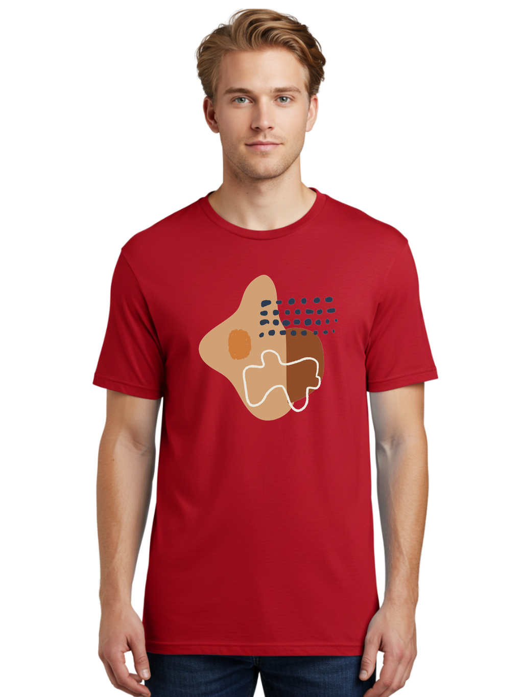 Abstract-Shapes-2 Men'S Graphic Tee, 100% Cotton, Comfortable Casual Summer Wear, Machine Washable, Stylized Head Profile, Abstract Shapes, Modern Design, Minimalist Art, Creative Expression, Digital Illustration, Dotted Patterns, -  Aaa354