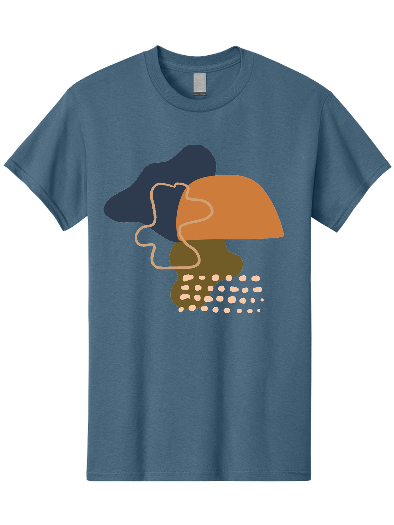Abstract-Shapes-3 Men'S Graphic Tee, 100% Cotton, Comfortable Casual Summer Wear, Machine Washable, Abstract Shapes, Modern Art, Digital Illustration, Wavy Line, Layered Forms, Blue, Orange, Brown Colors, Minimalist Design, -  Aaa355