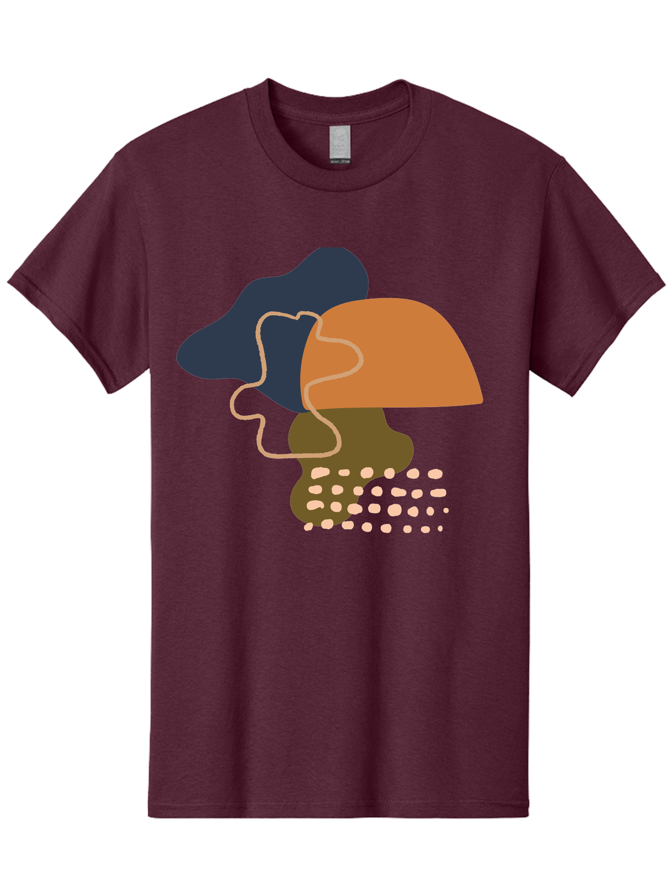 Abstract-Shapes-3 Men'S Graphic Tee, 100% Cotton, Comfortable Casual Summer Wear, Machine Washable, Abstract Shapes, Modern Art, Digital Illustration, Wavy Line, Layered Forms, Blue, Orange, Brown Colors, Minimalist Design, -  Aaa355