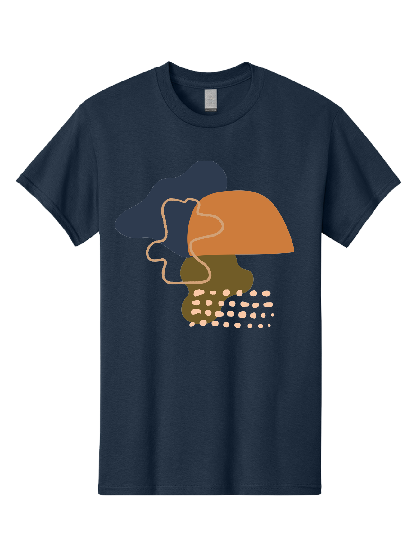Abstract-Shapes-3 Men'S Graphic Tee, 100% Cotton, Comfortable Casual Summer Wear, Machine Washable, Abstract Shapes, Modern Art, Digital Illustration, Wavy Line, Layered Forms, Blue, Orange, Brown Colors, Minimalist Design, -  Aaa355