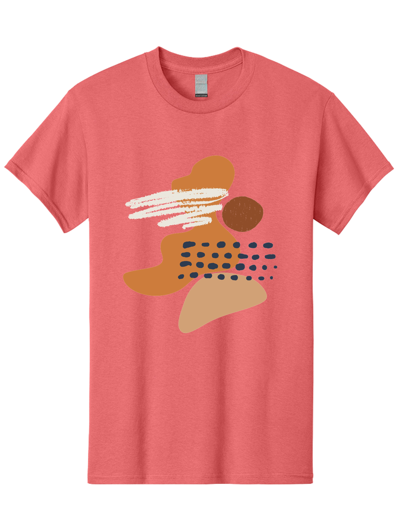 Abstract-Shapes Men'S Graphic Tee, 100% Cotton, Comfortable Casual Summer Wear, Machine Washable, Abstract Art, Modern Design, Geometric Shapes, Orange And Brown Hues, White Streaks, Black Dots, Artistic Expression, Contemporary Style -  Aaa357