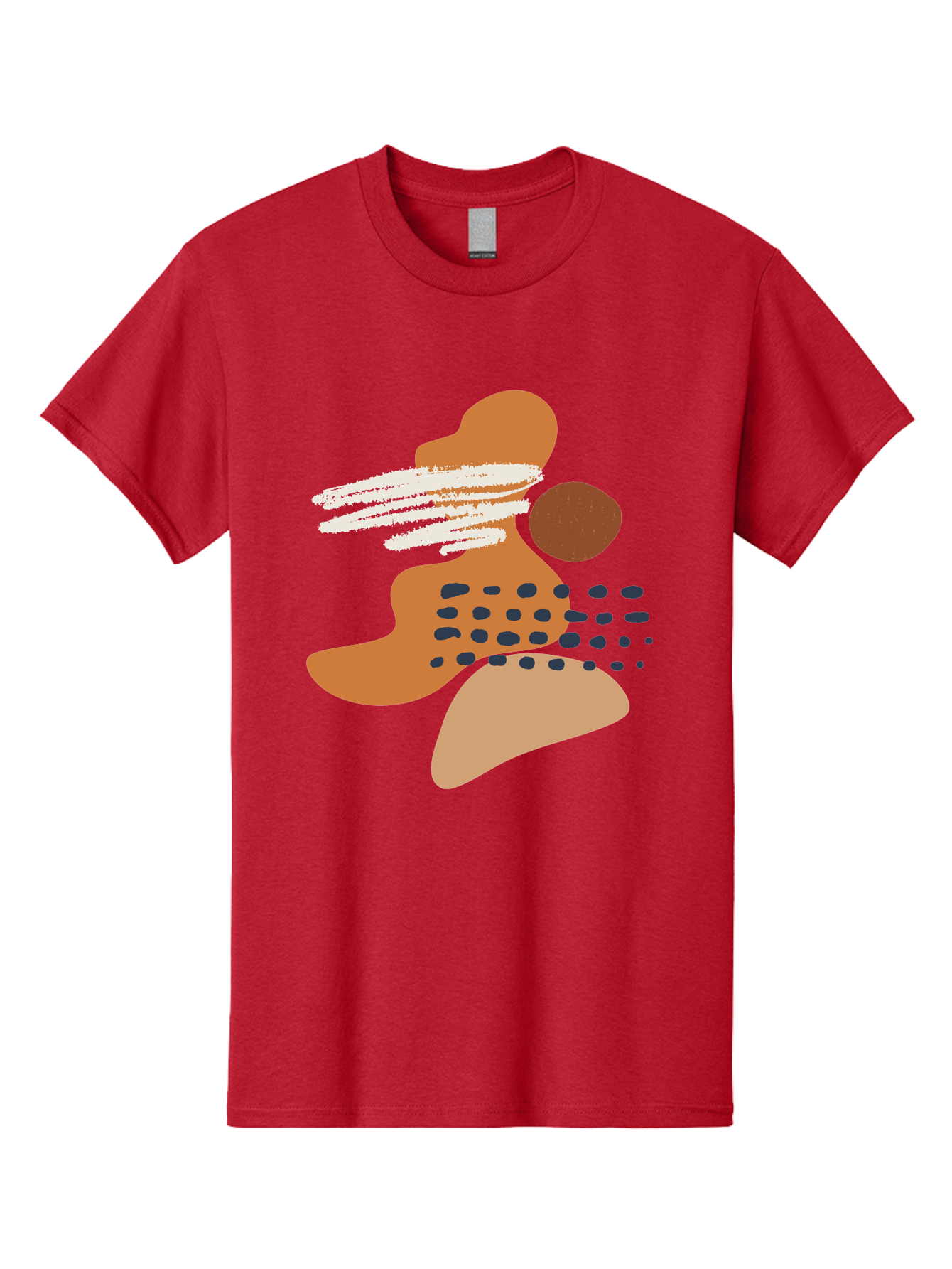 Abstract-Shapes Men'S Graphic Tee, 100% Cotton, Comfortable Casual Summer Wear, Machine Washable, Abstract Art, Modern Design, Geometric Shapes, Orange And Brown Hues, White Streaks, Black Dots, Artistic Expression, Contemporary Style -  Aaa357