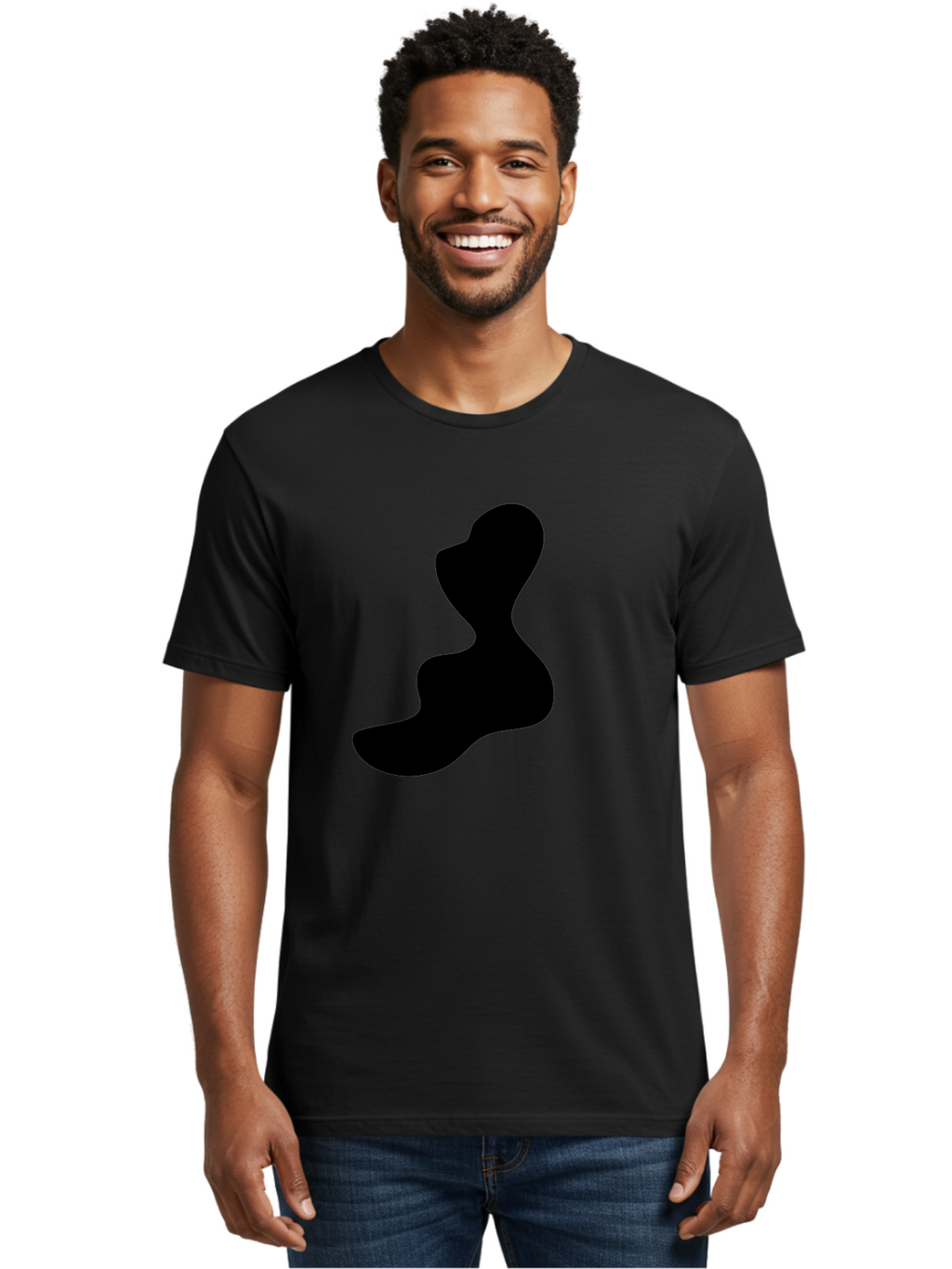 Abstract-Silhouette Men'S Graphic Tee, 100% Cotton, Comfortable Casual Summer Wear, Machine Washable, Abstract Shape, Black Silhouette, Modern Art, Minimalist Design, Fluid Form, Contemporary Graphics, Artistic Expression, Sleek Design, -  Aaa358