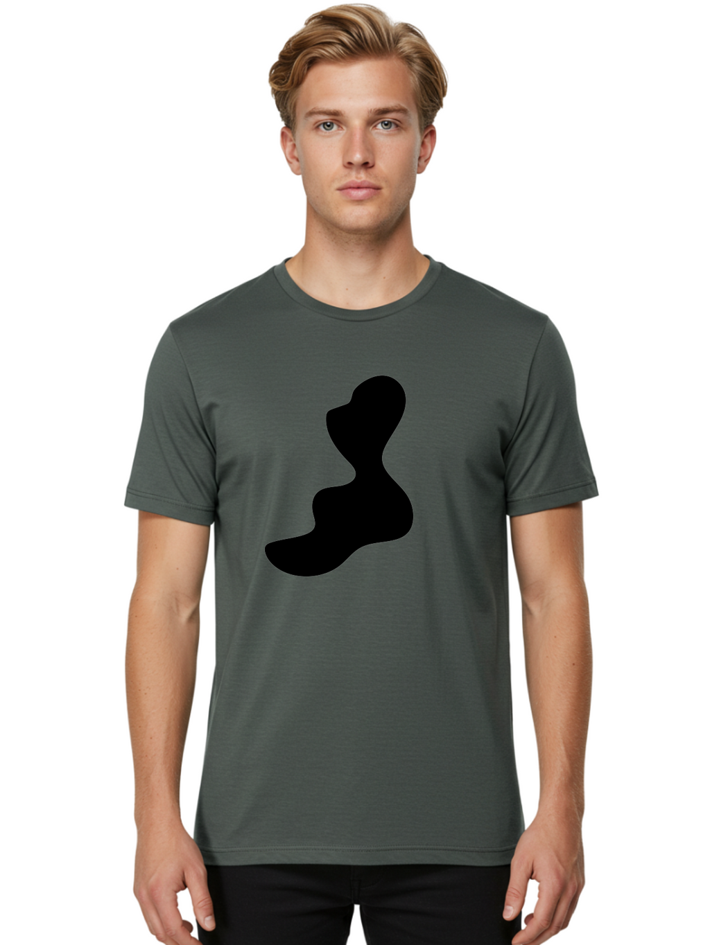 Abstract-Silhouette Men'S Graphic Tee, 100% Cotton, Comfortable Casual Summer Wear, Machine Washable, Abstract Shape, Black Silhouette, Modern Art, Minimalist Design, Fluid Form, Contemporary Graphics, Artistic Expression, Sleek Design, -  Aaa358
