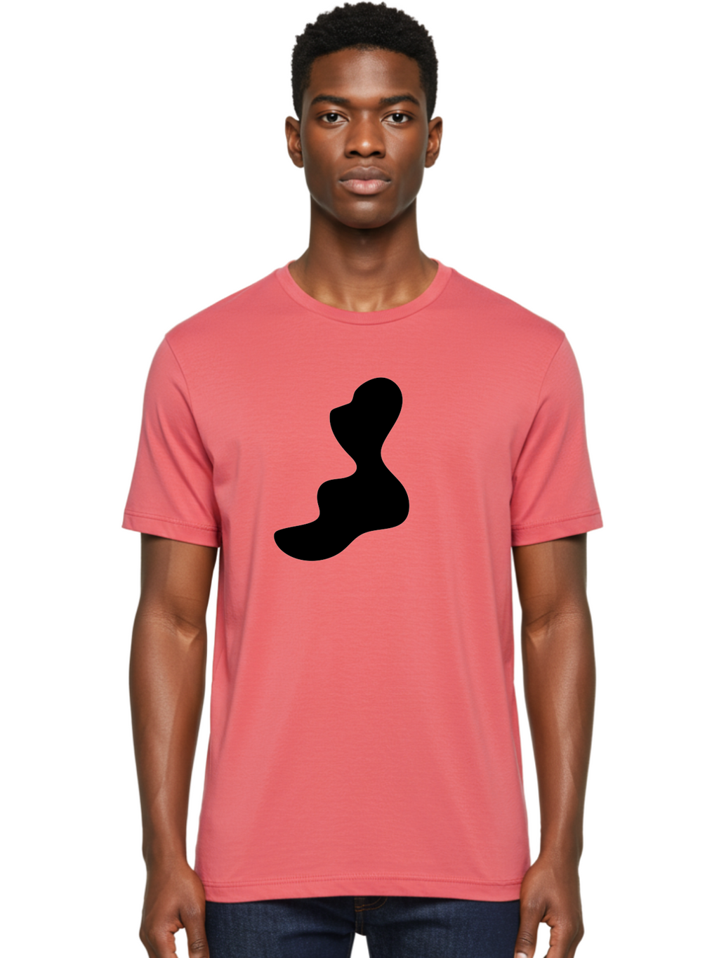 Abstract-Silhouette Men'S Graphic Tee, 100% Cotton, Comfortable Casual Summer Wear, Machine Washable, Abstract Shape, Black Silhouette, Modern Art, Minimalist Design, Fluid Form, Contemporary Graphics, Artistic Expression, Sleek Design, -  Aaa358